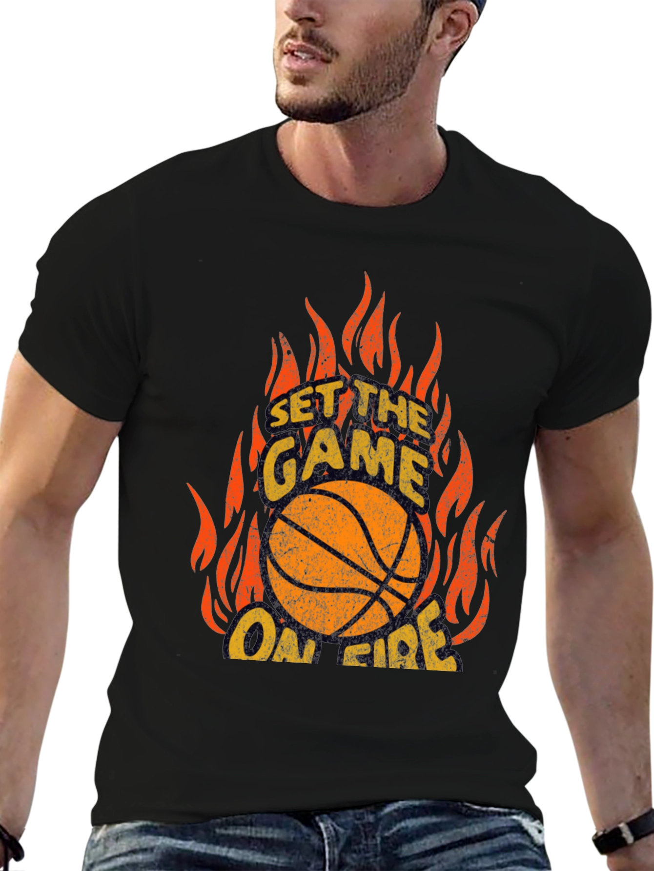 Set the Game On Fire Basketball Graphic Tee