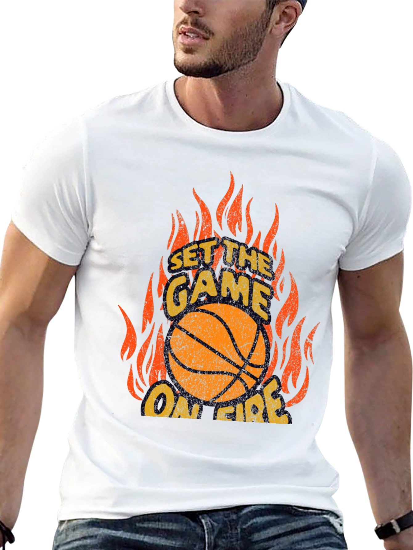 Set the Game On Fire Basketball Graphic Tee