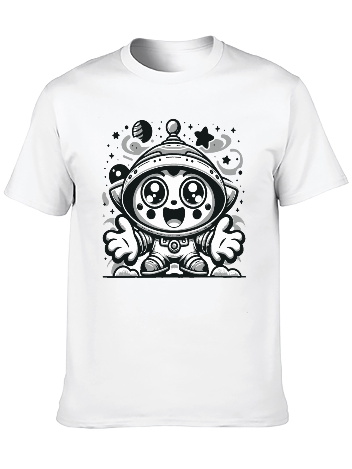 Cartoon Alien Graphic Tee - Black Cotton Blend