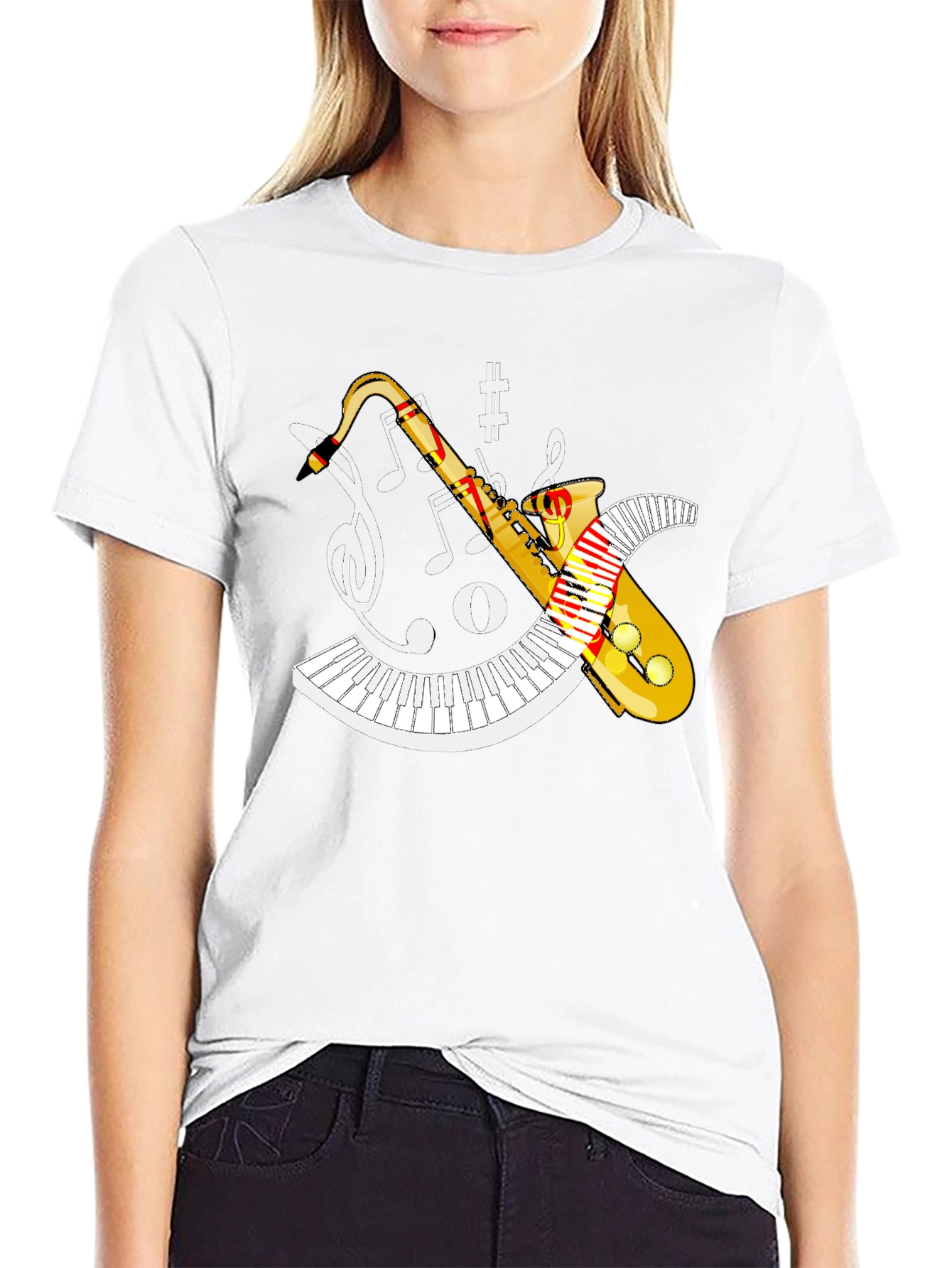 Musical Saxophone Piano Black T-Shirt
