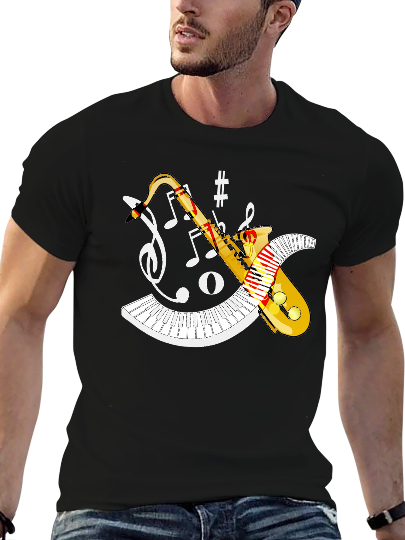 Musical Saxophone Piano Black T-Shirt