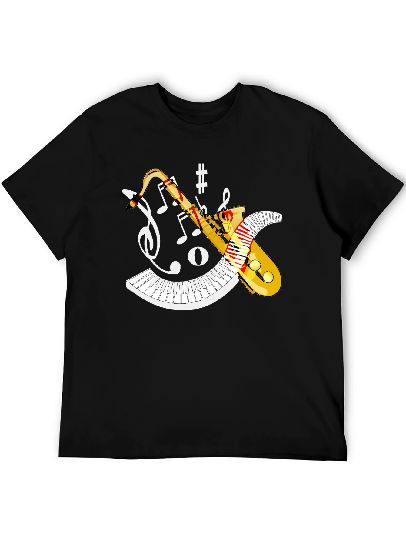 Musical Saxophone Piano Black T-Shirt