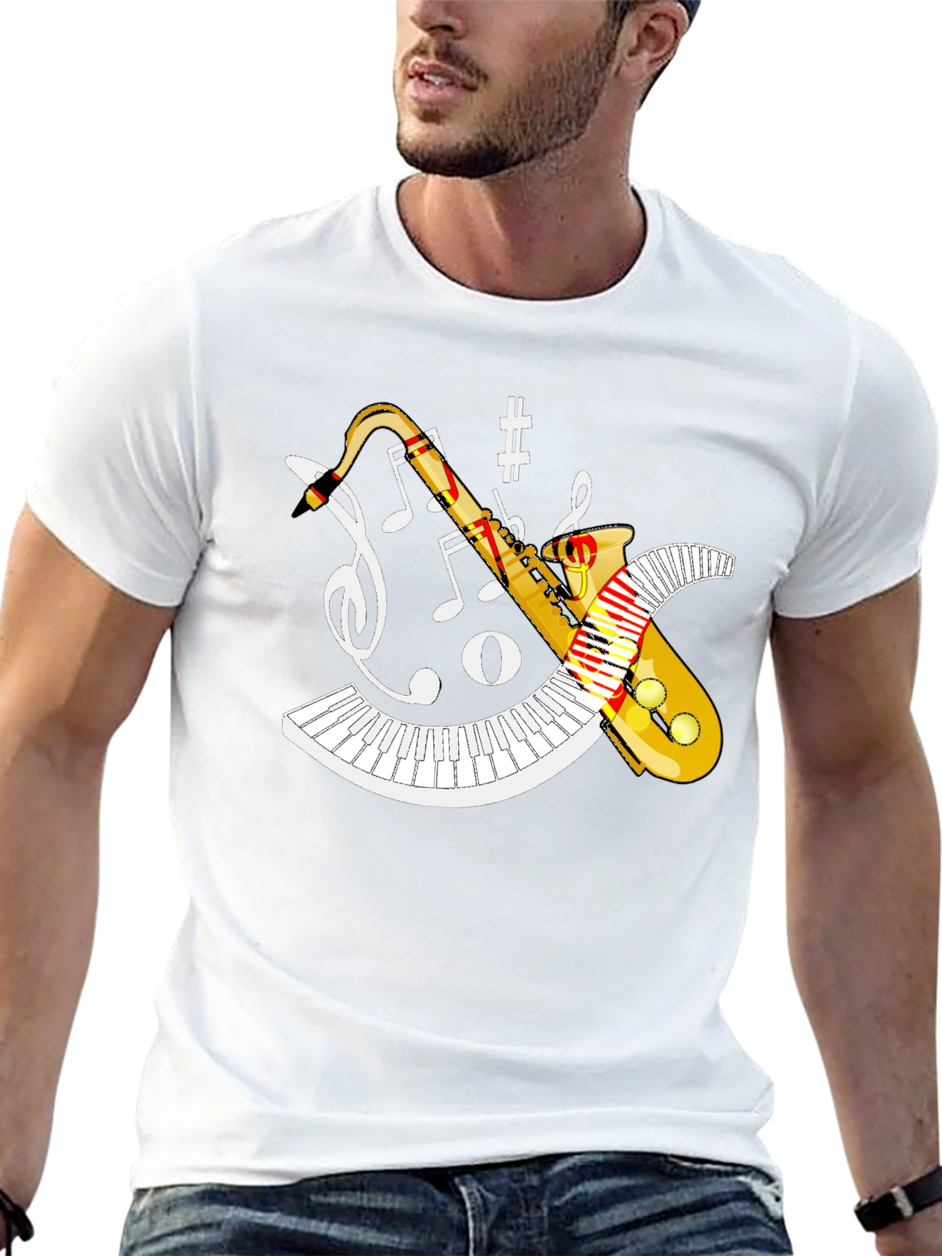 Musical Saxophone Piano Black T-Shirt
