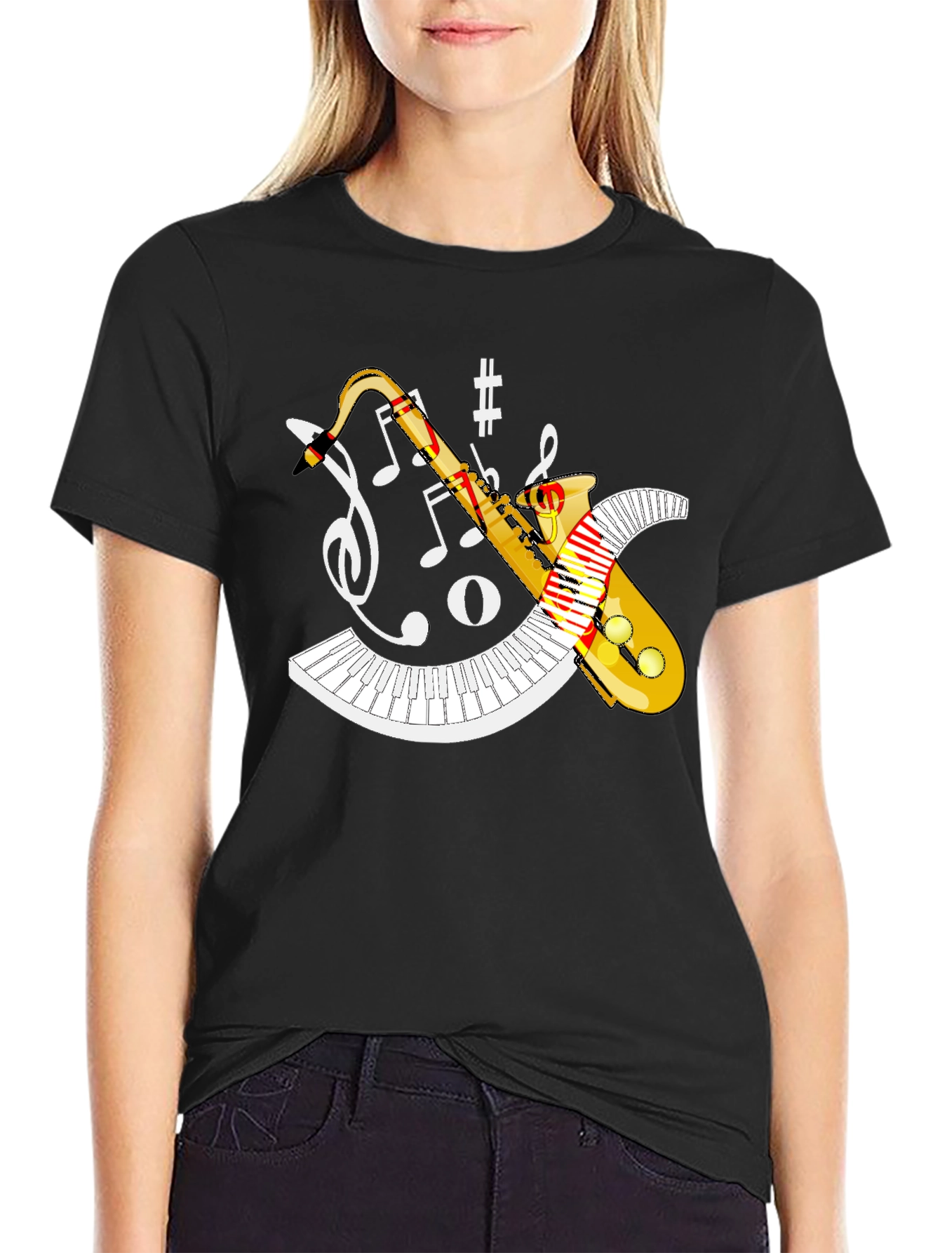 Musical Saxophone Piano Black T-Shirt