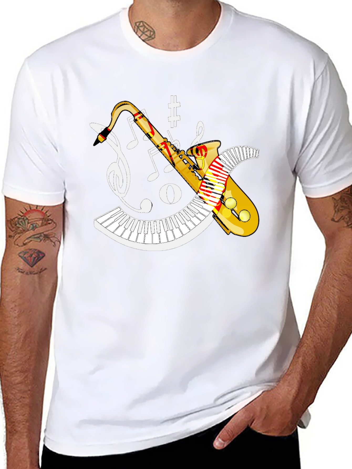 Musical Saxophone Piano Black T-Shirt