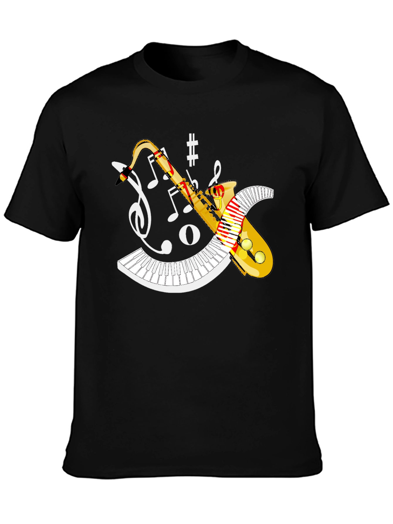 Musical Saxophone Piano Black T-Shirt