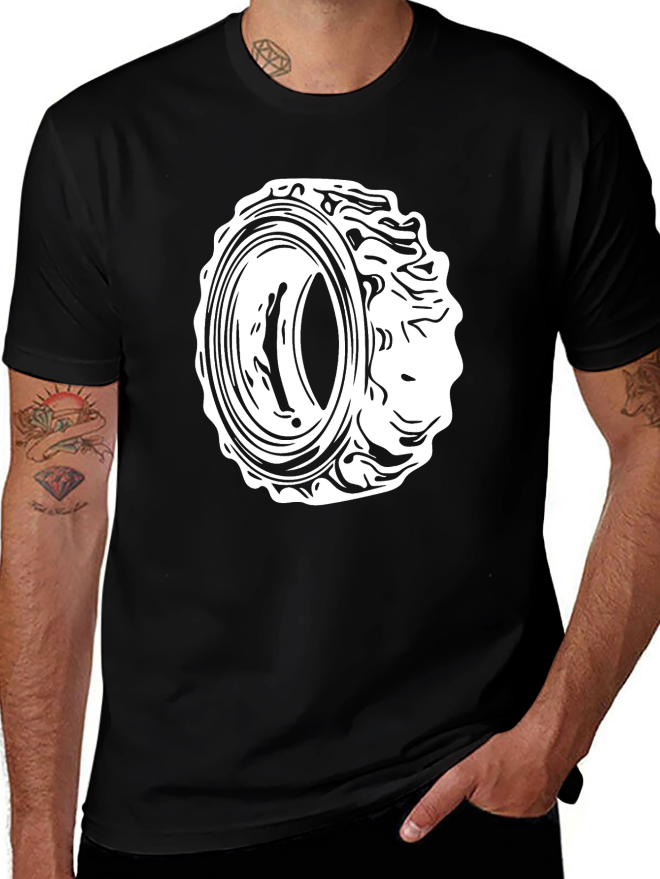 Black T-Shirt with Circular Graphic