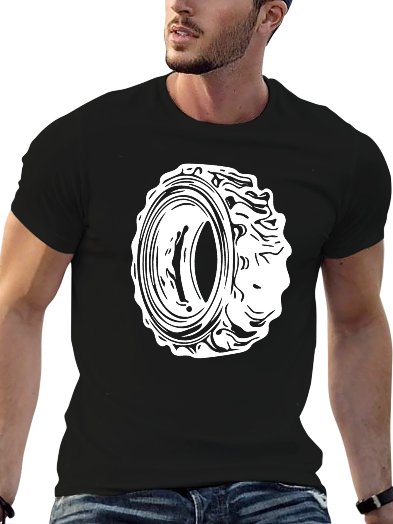 Black T-Shirt with Circular Graphic