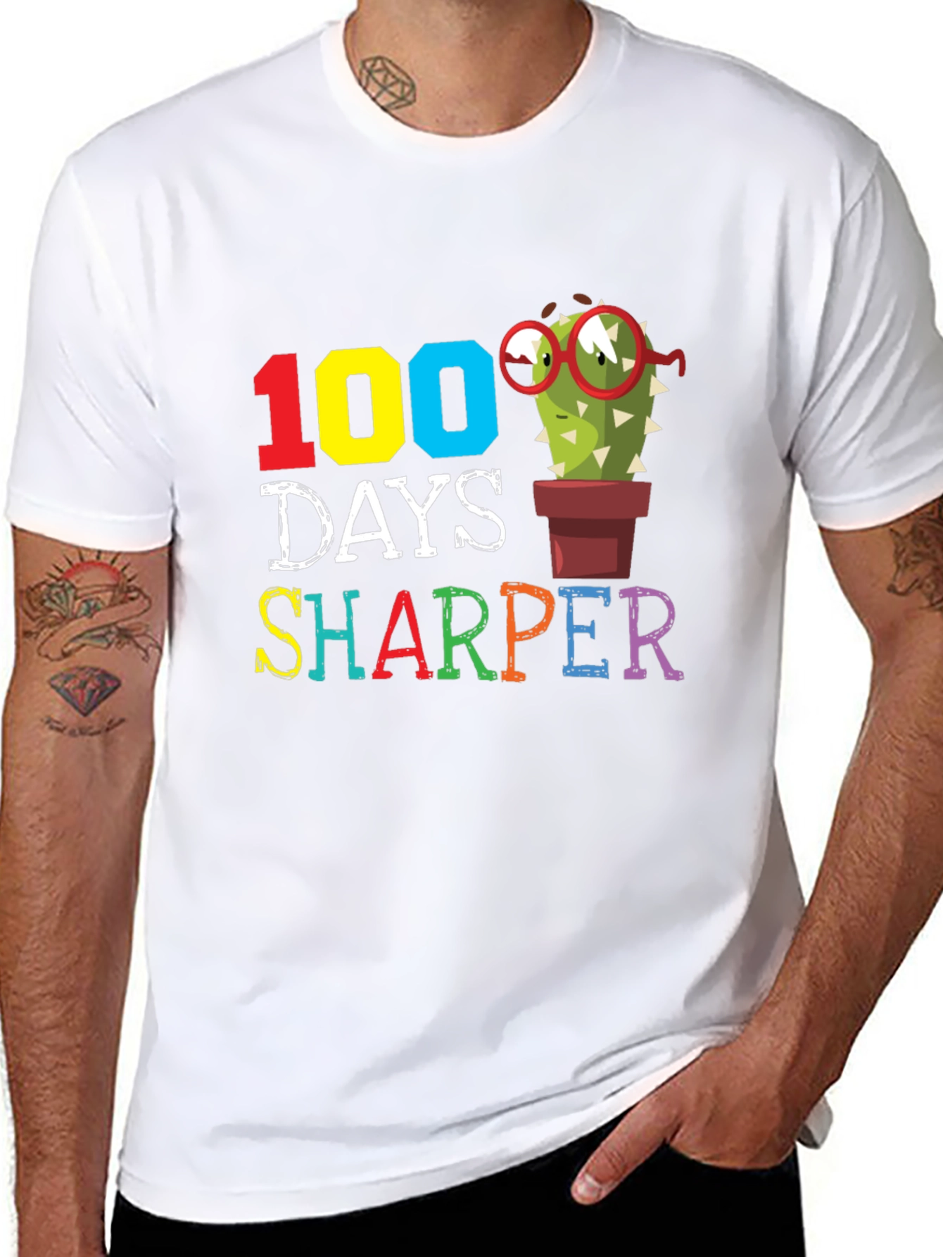 100 Days Sharper T-Shirt Cactus Teacher Gift
