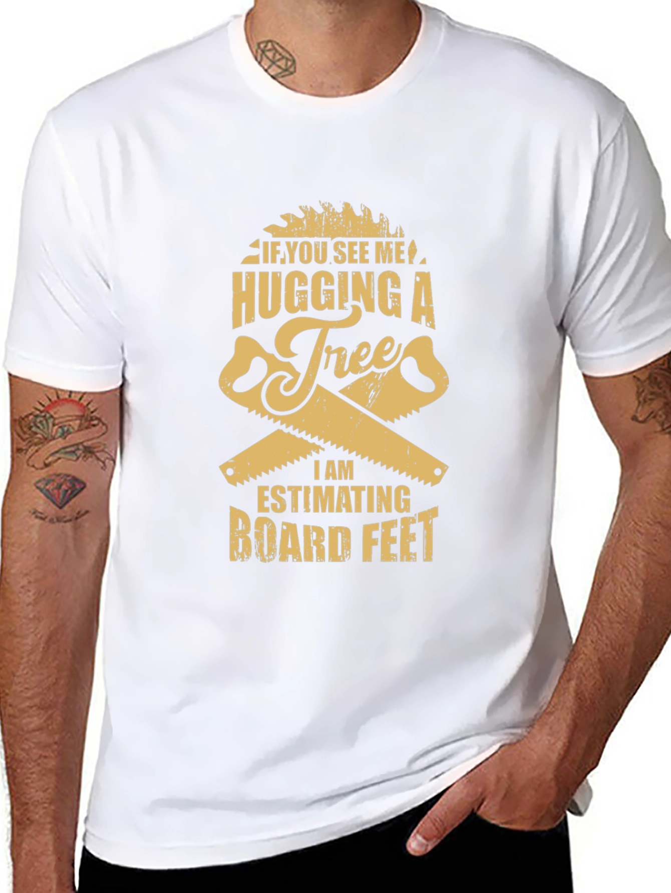 Funny Tree Hugging Lumberjack T-Shirt - Estimating Board Feet