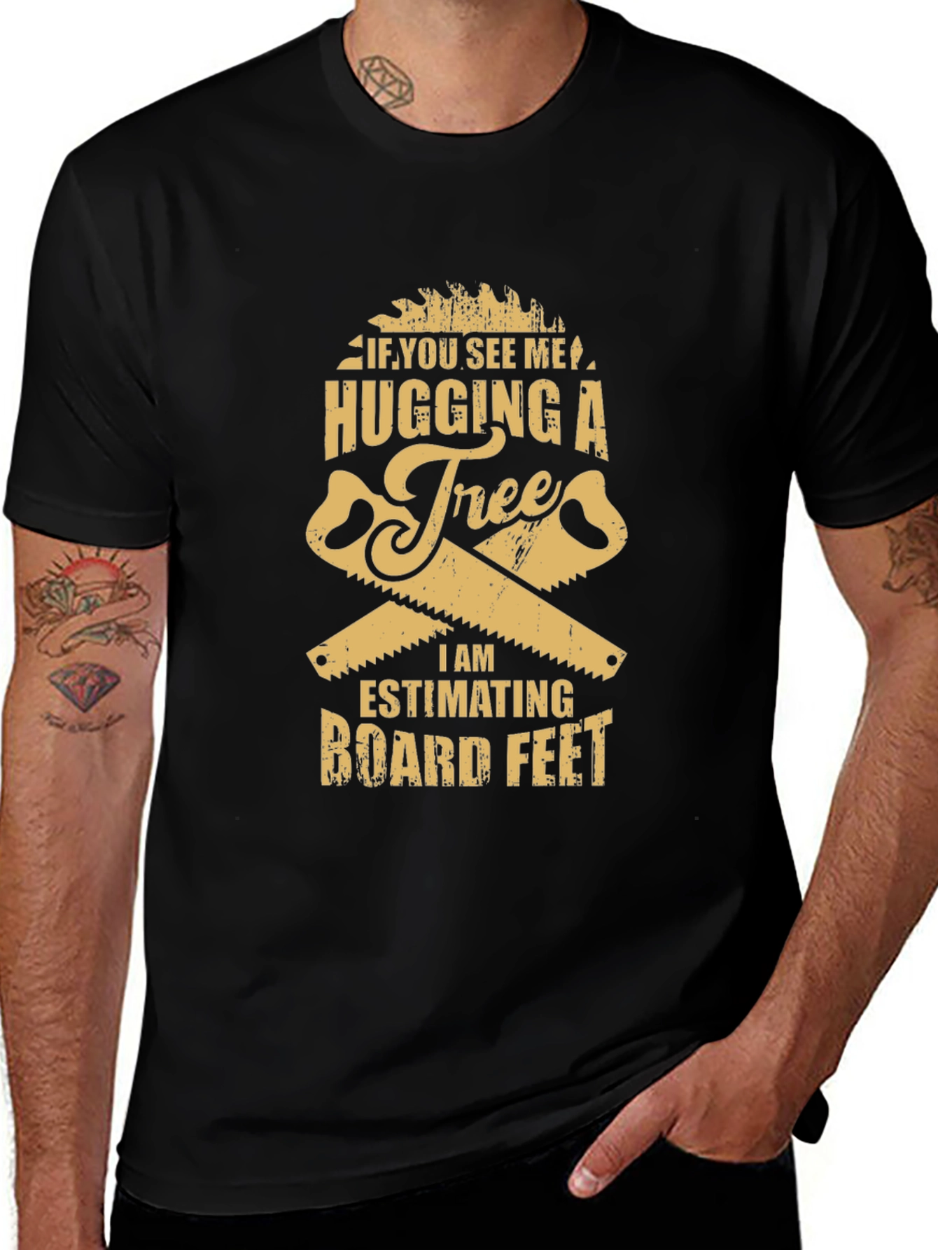 Funny Tree Hugging Lumberjack T-Shirt - Estimating Board Feet