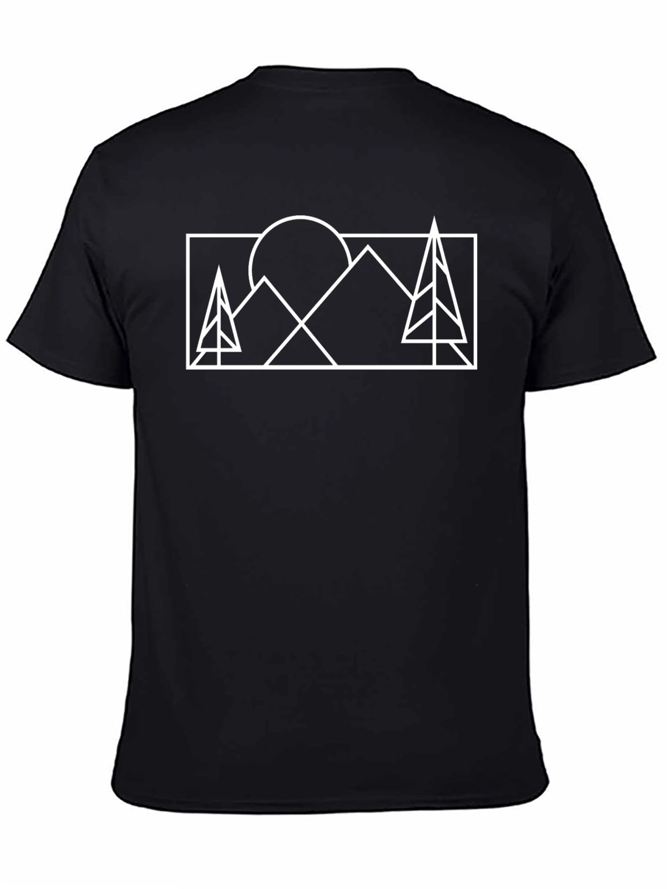Geometric Mountain Scene Graphic Tee - Black