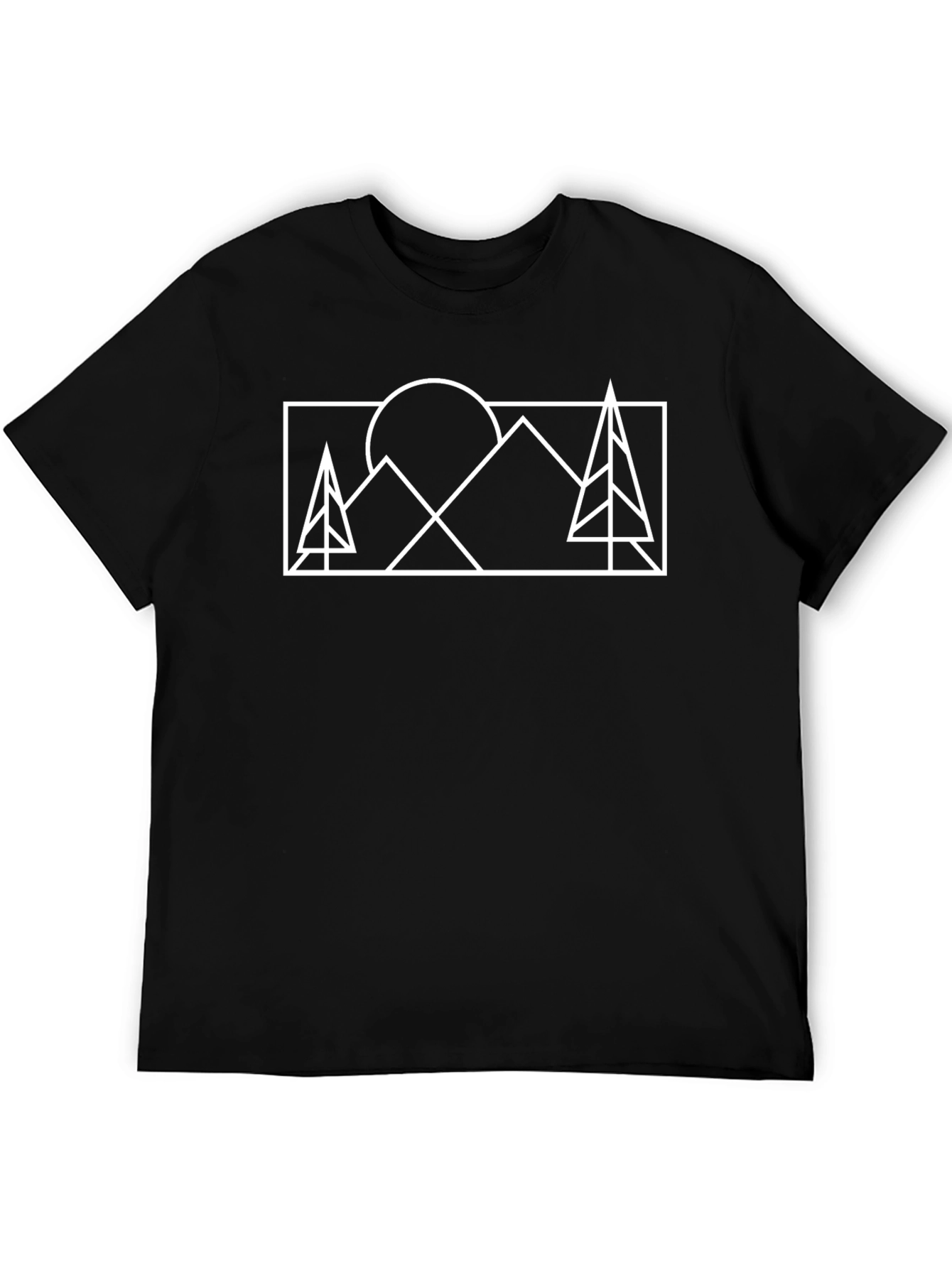 Geometric Mountain Scene Graphic Tee - Black