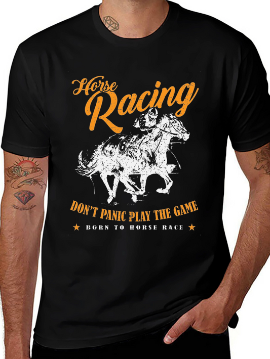 Horse Racing Graphic Print Mens T-Shirt