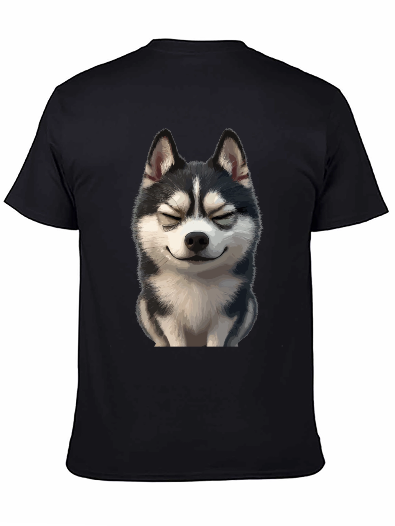 Smiling Husky Graphic Tee - Soft Black Cotton