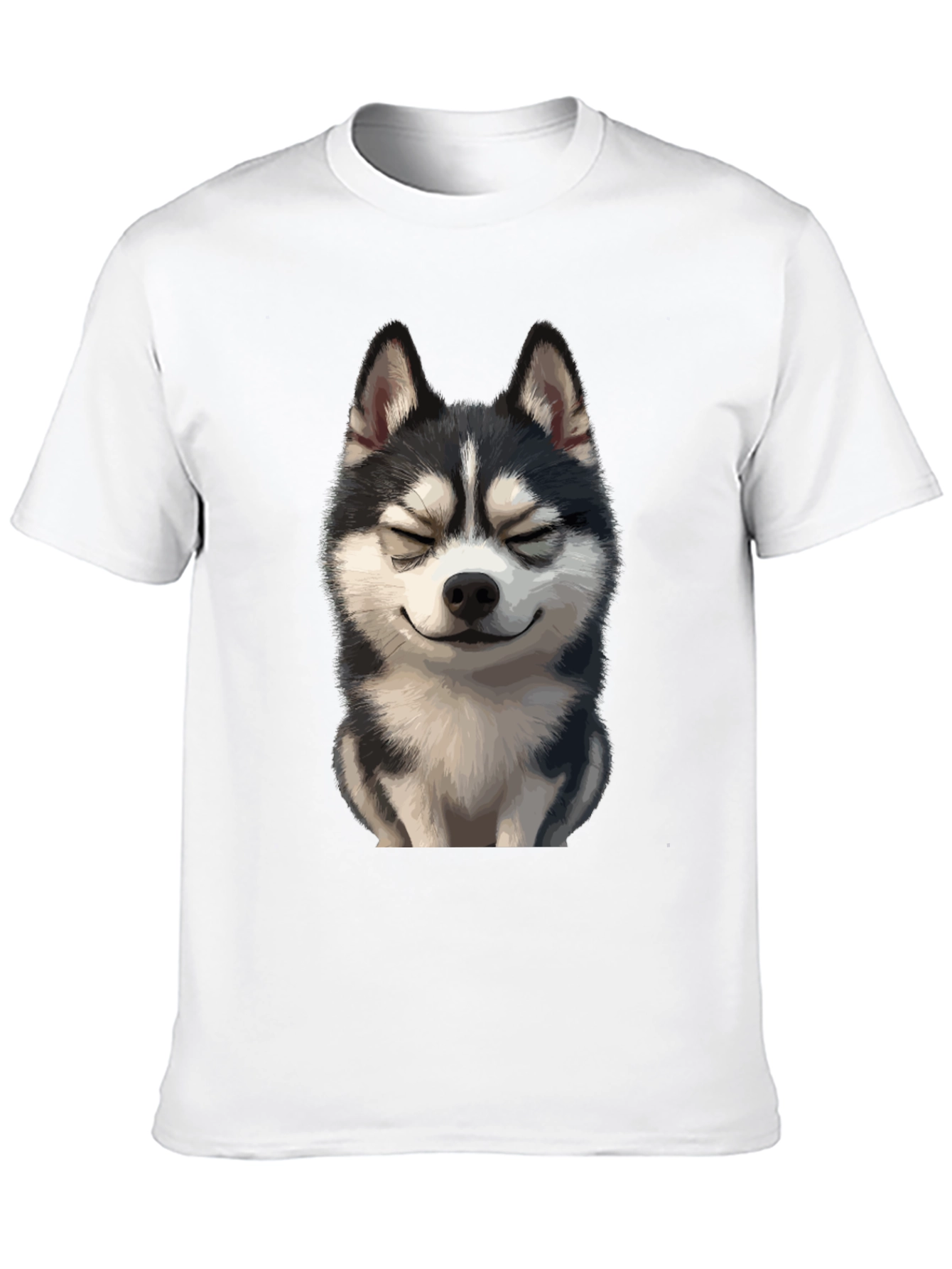 Smiling Husky Graphic Tee - Soft Black Cotton