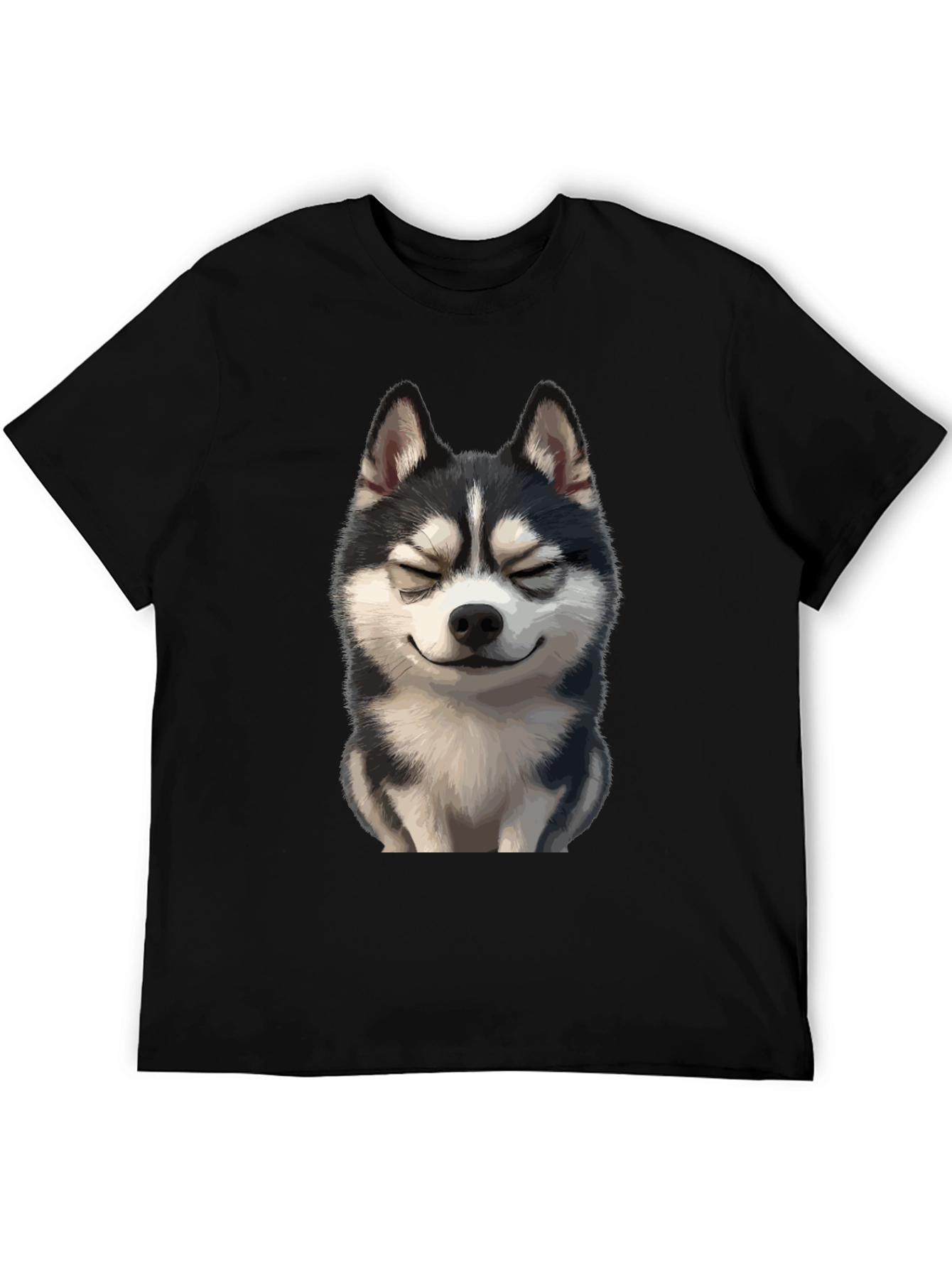 Smiling Husky Graphic Tee - Soft Black Cotton