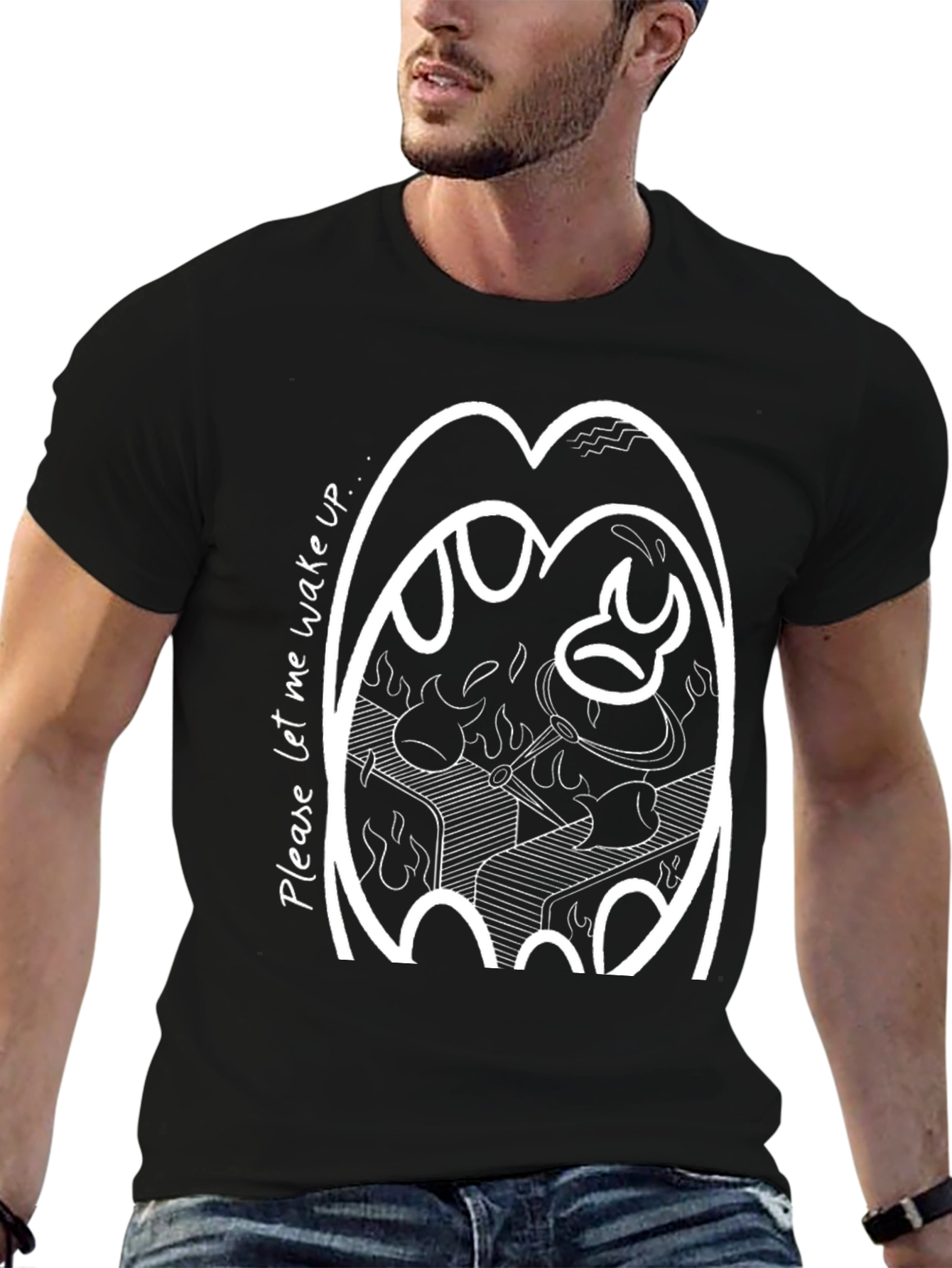 Graphic Print T-Shirt - Please Let Me Wake Up