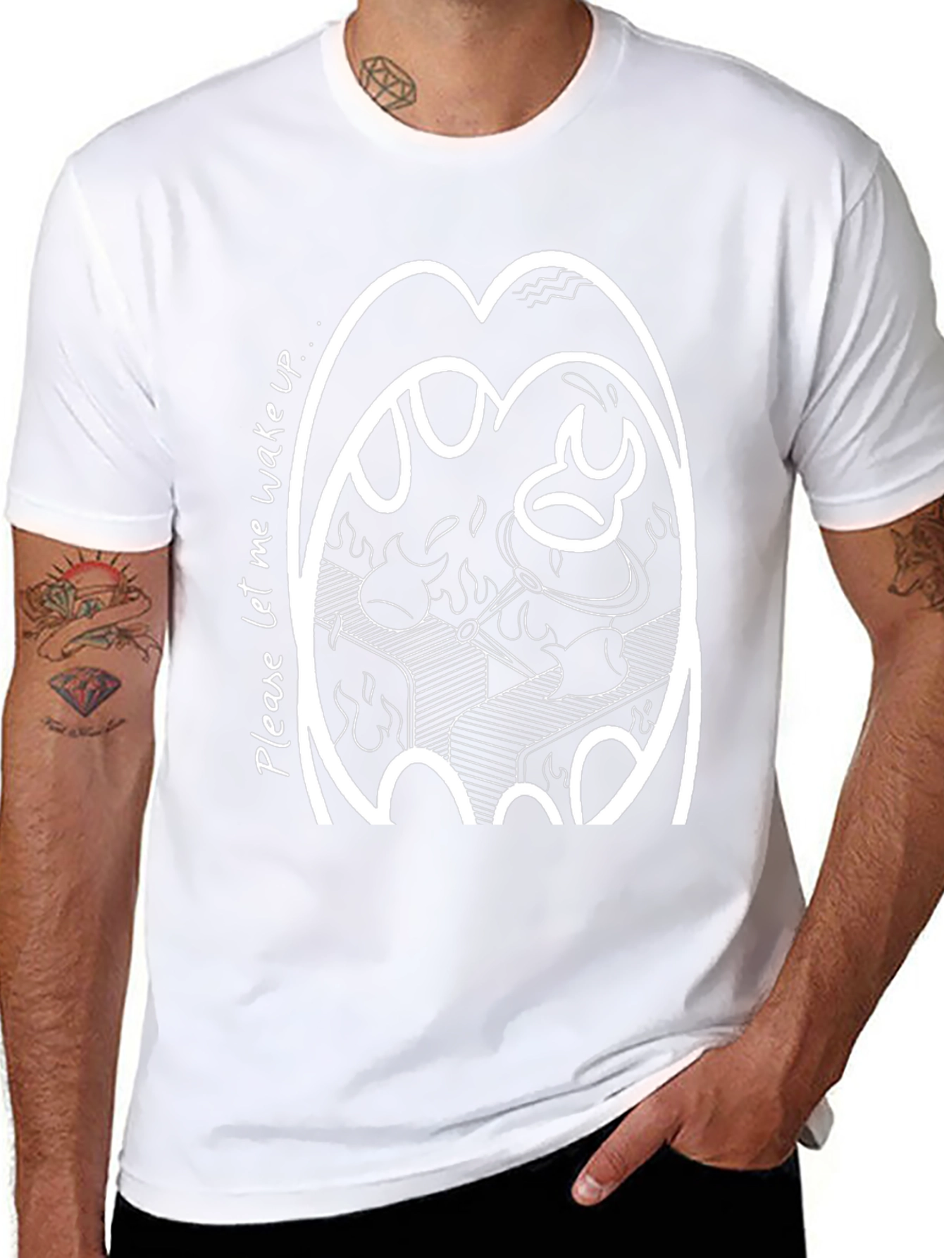 Graphic Print T-Shirt - Please Let Me Wake Up