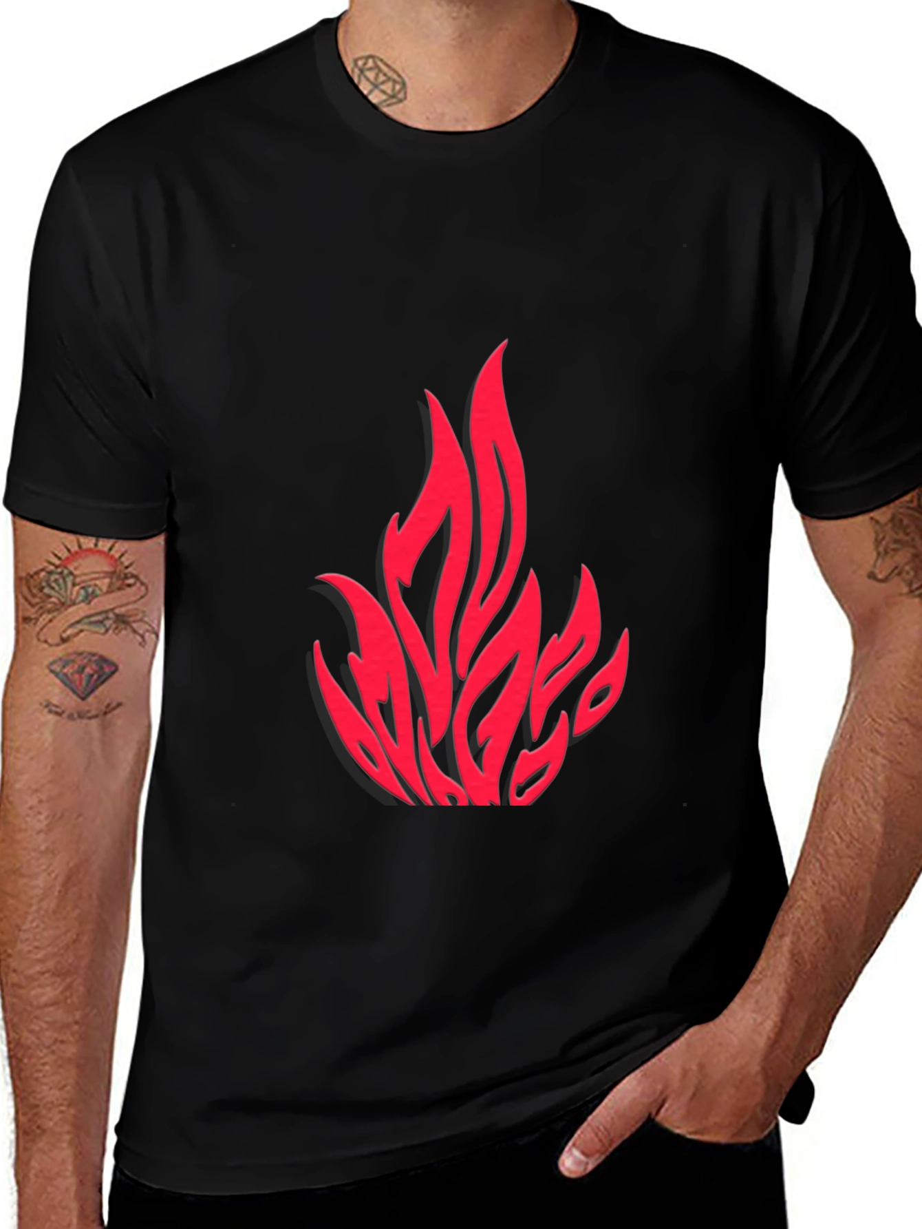 Fiery Red Graphic Print Black T-Shirt
