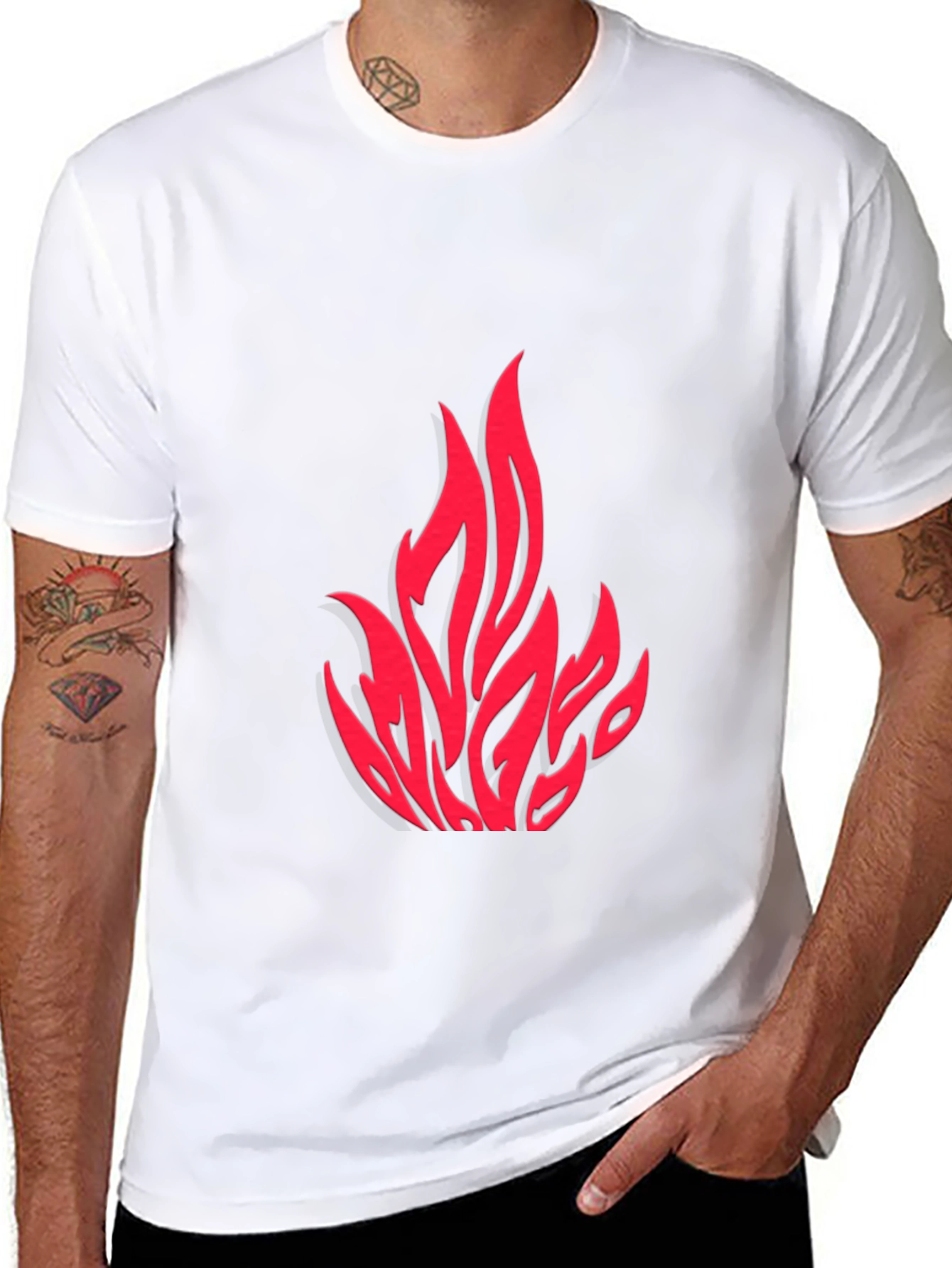 Fiery Red Graphic Print Black T-Shirt