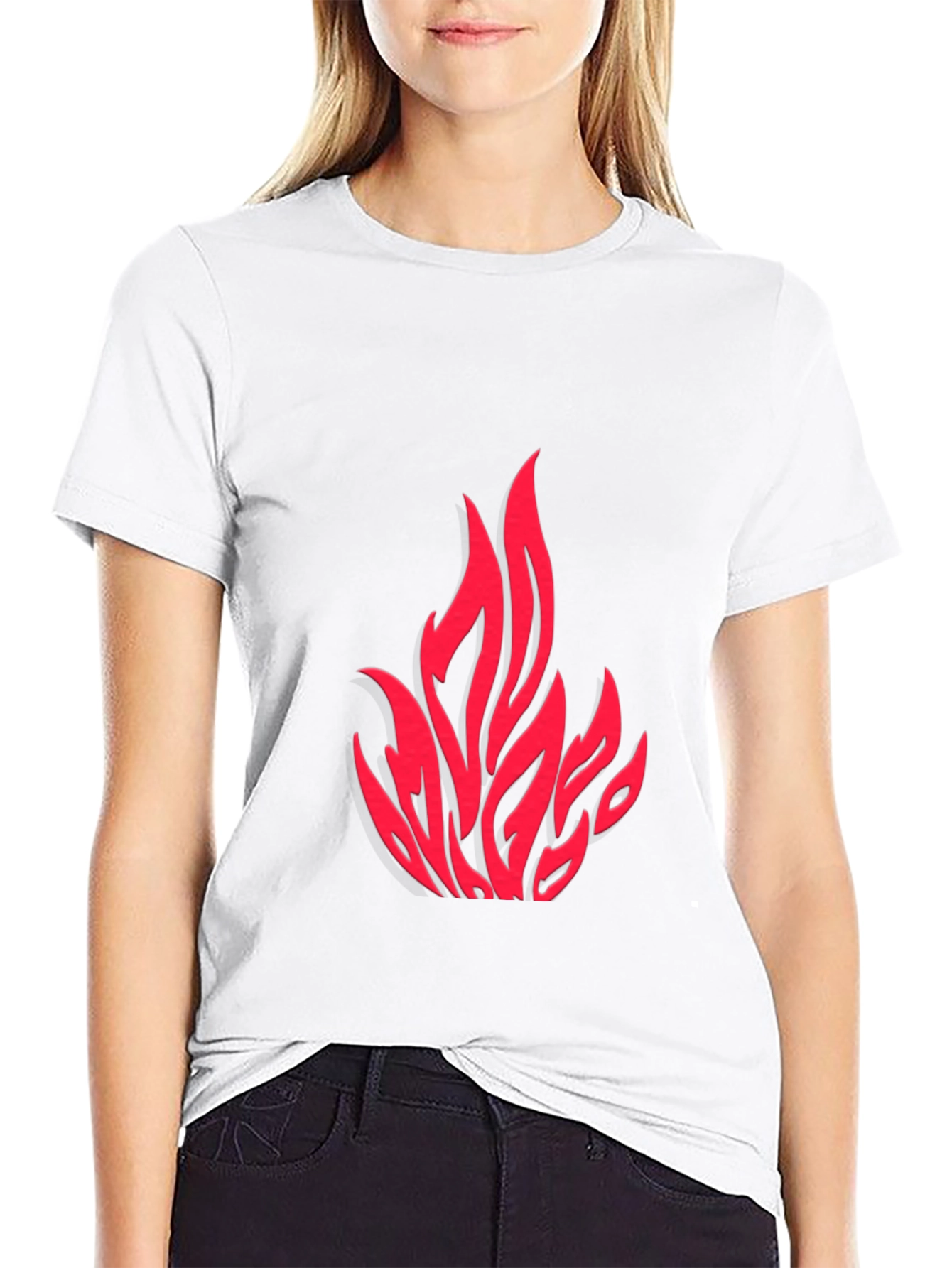 Fiery Red Graphic Print Black T-Shirt
