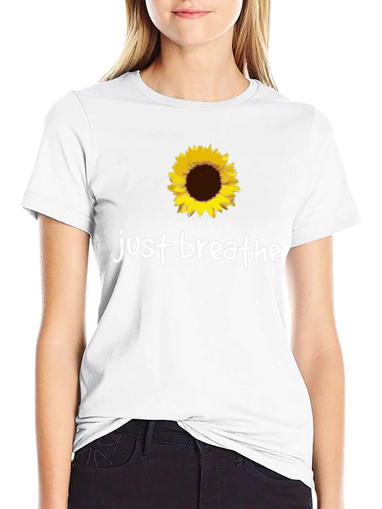 Just Breathe Sunflower Graphic Tee - Black