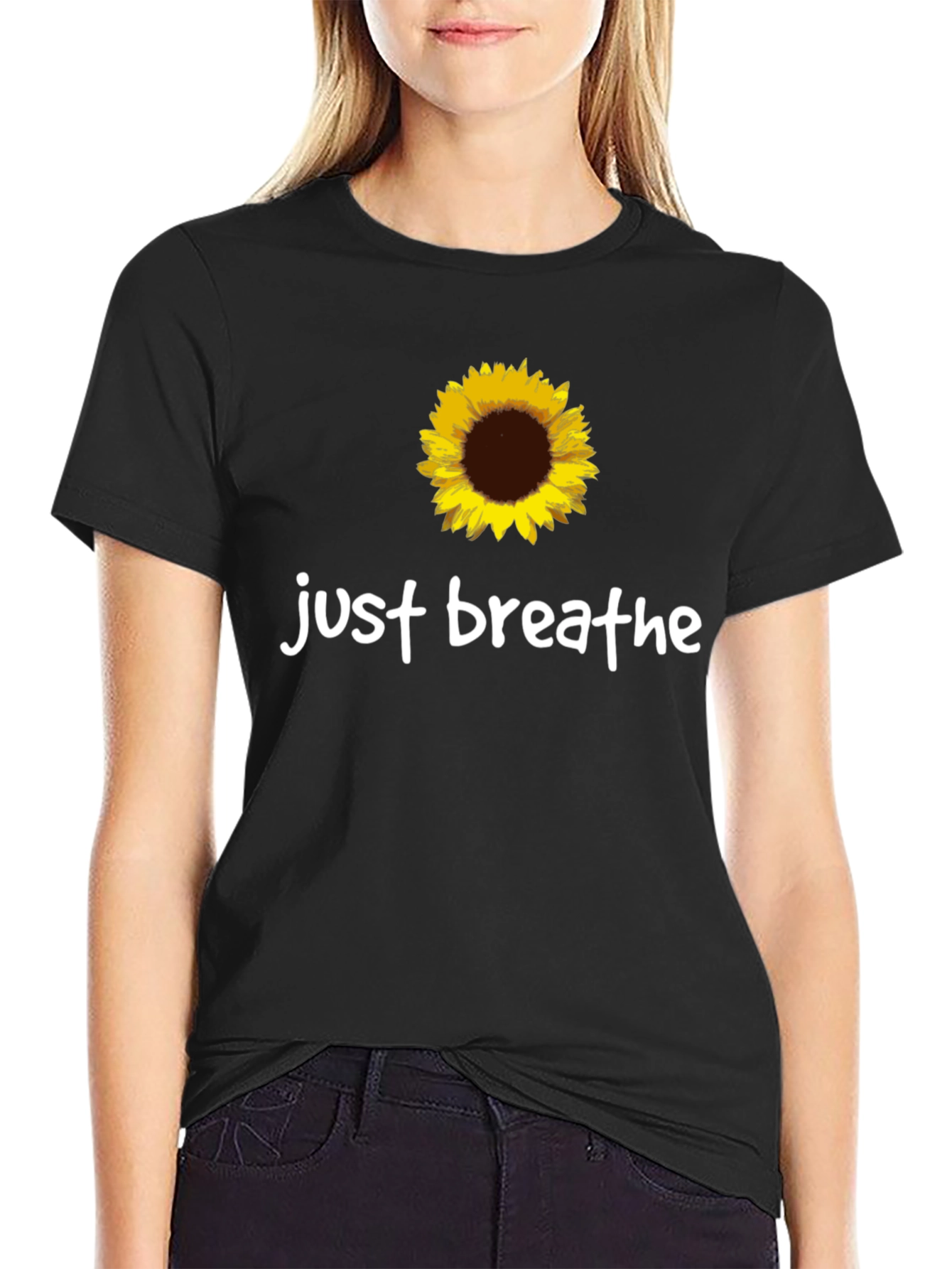 Just Breathe Sunflower Graphic Tee - Black