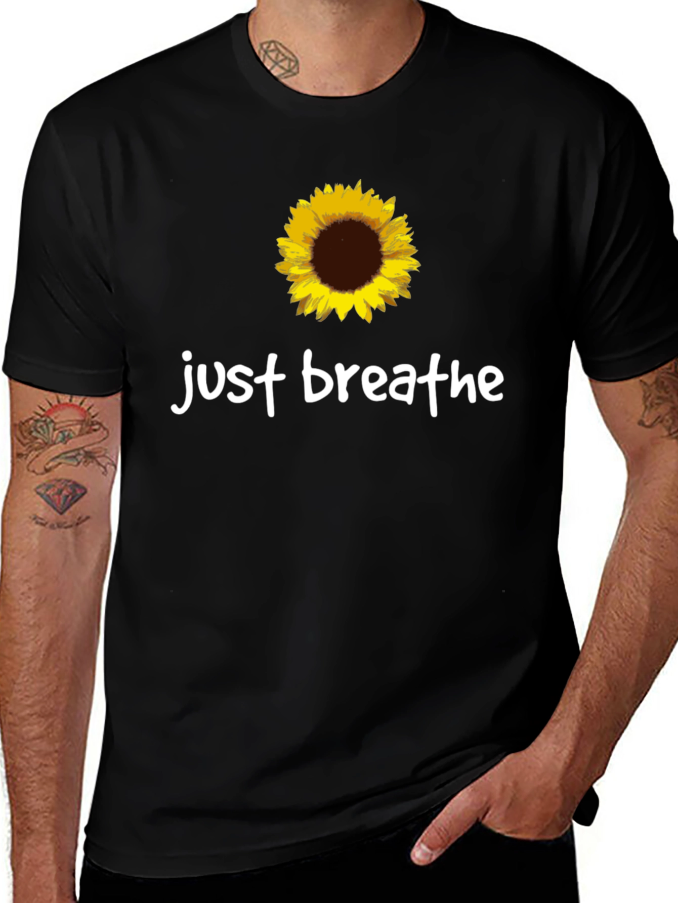 Just Breathe Sunflower Graphic Tee - Black