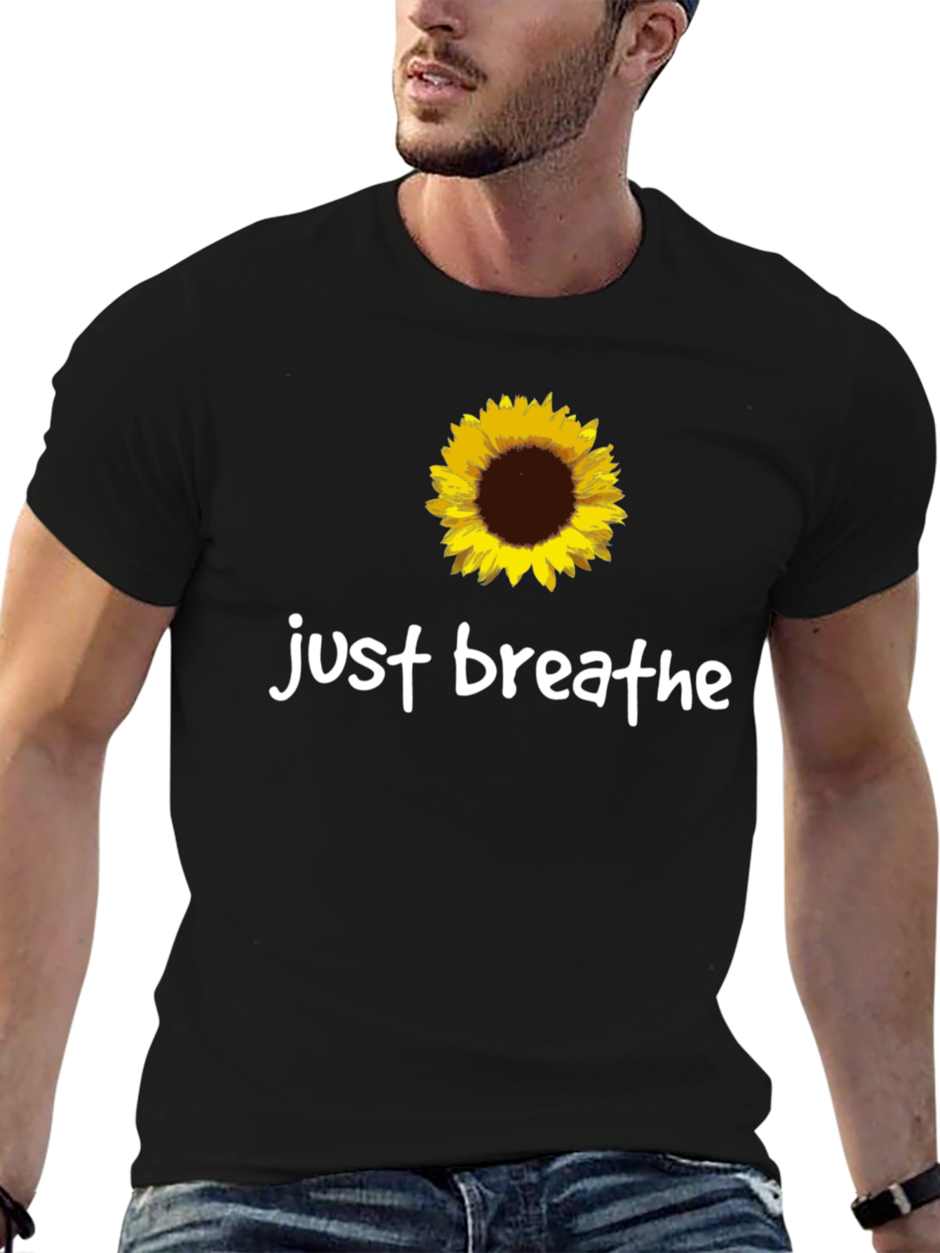 Just Breathe Sunflower Graphic Tee - Black