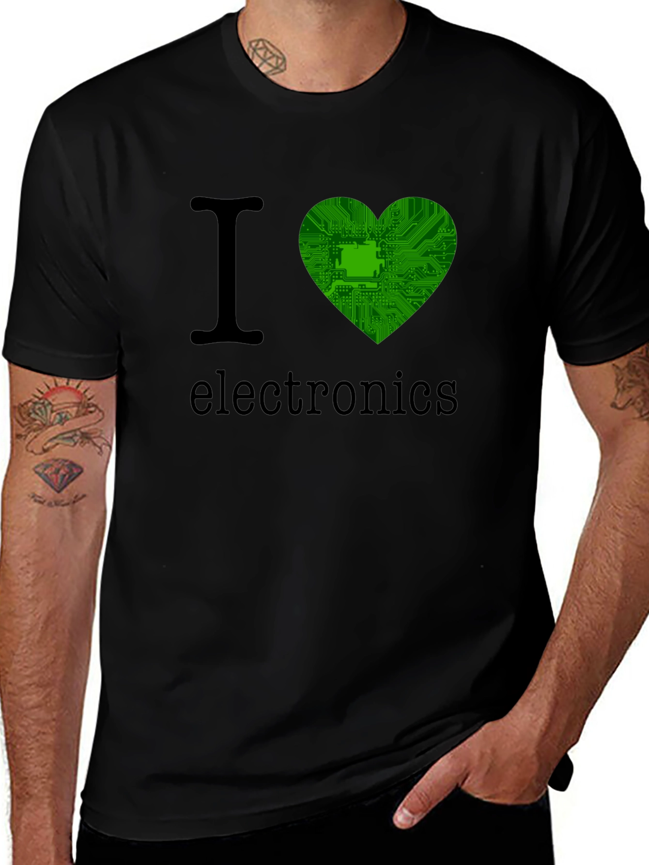 I Heart Electronics T-Shirt - Green Circuit Board Heart
