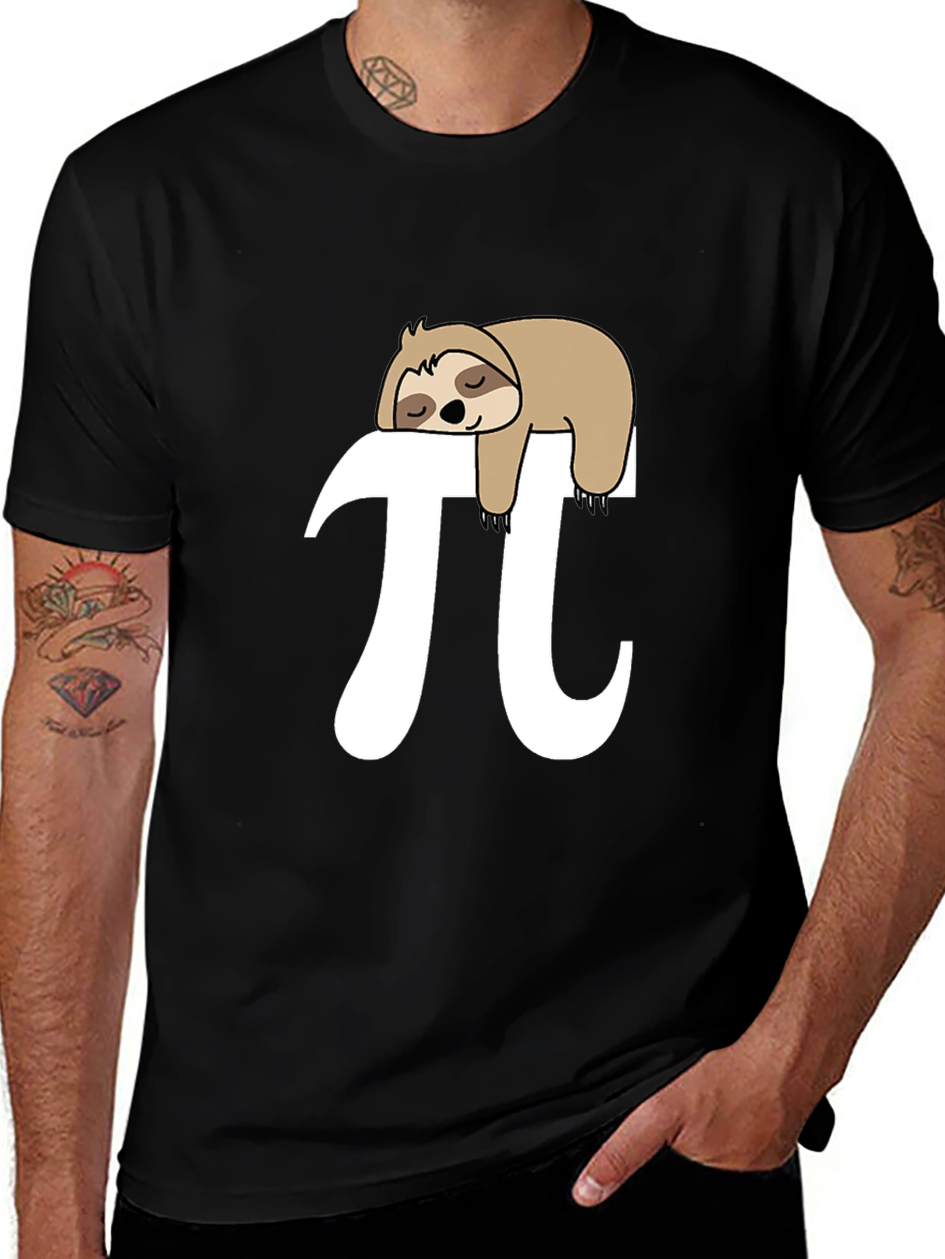 Sloth Nap Pi Funny T-Shirt - Black