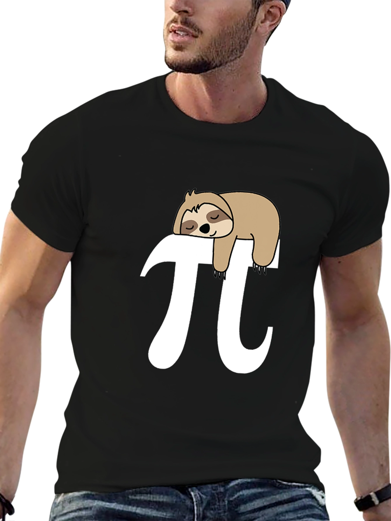 Sloth Nap Pi Funny T-Shirt - Black