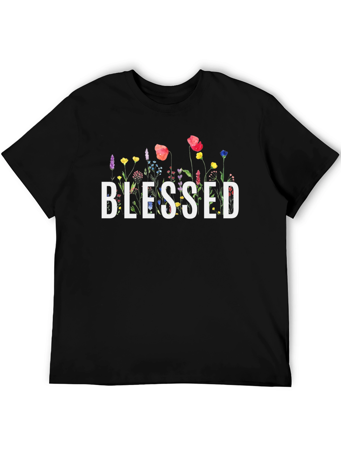 Blessed Floral Graphic Tee - Soft Black T-Shirt