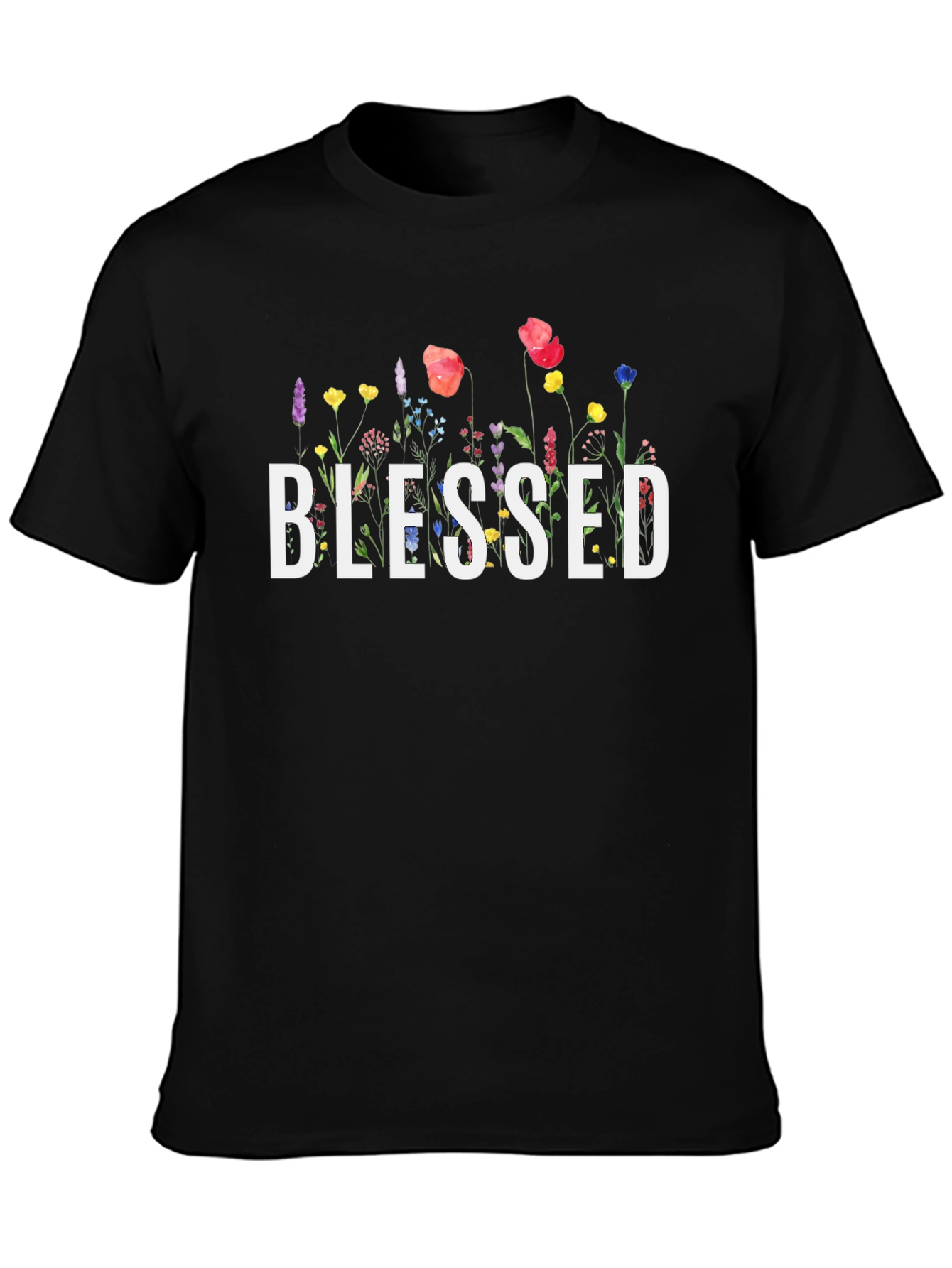 Blessed Floral Graphic Tee - Soft Black T-Shirt