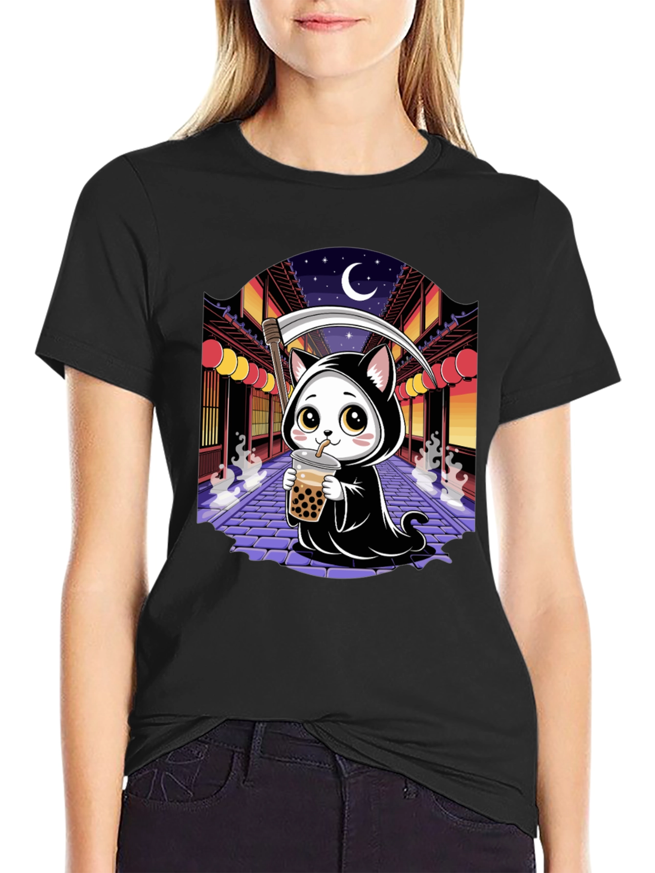 Kawaii Grim Reaper Cat T-Shirt