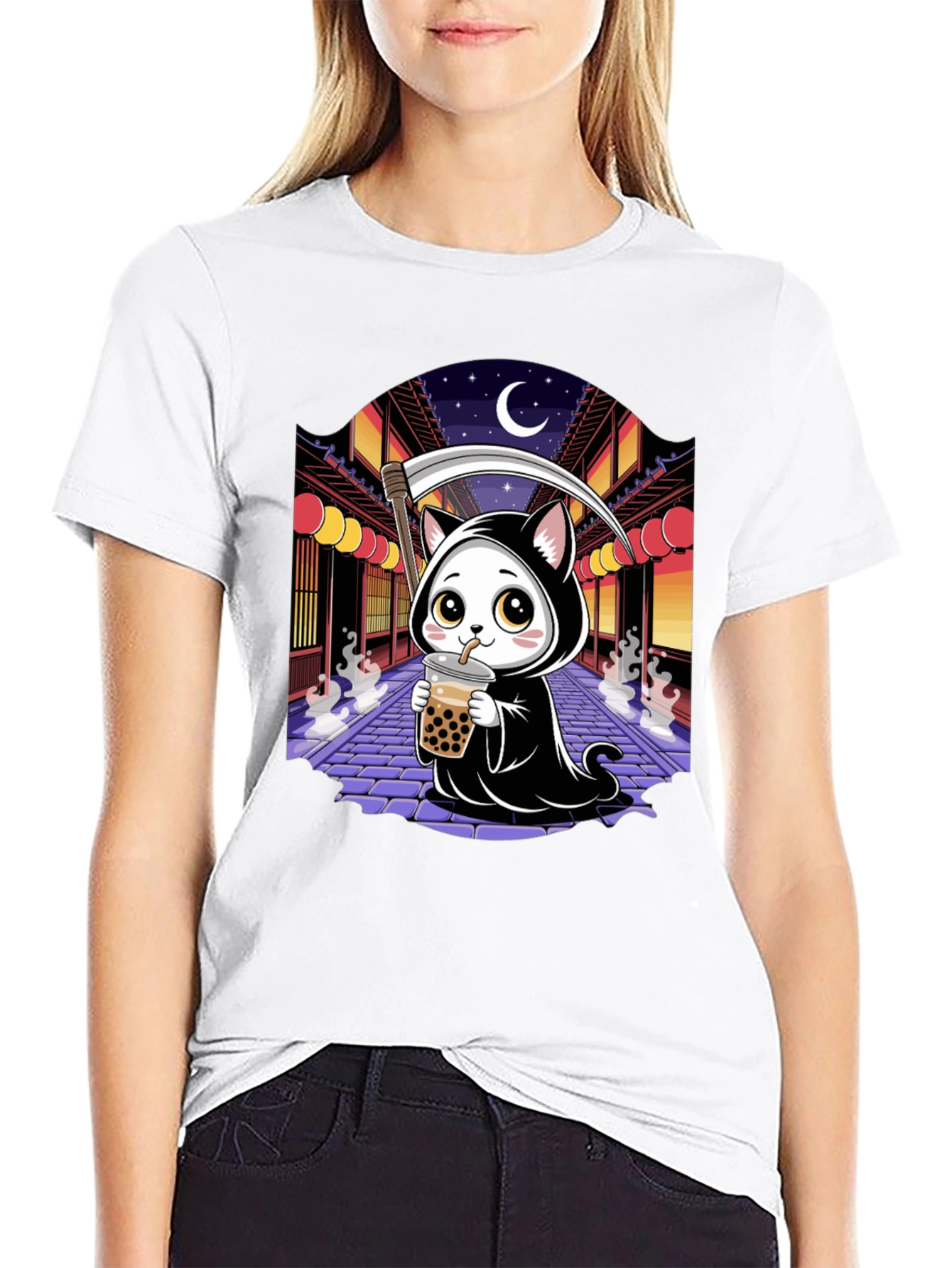 Kawaii Grim Reaper Cat T-Shirt