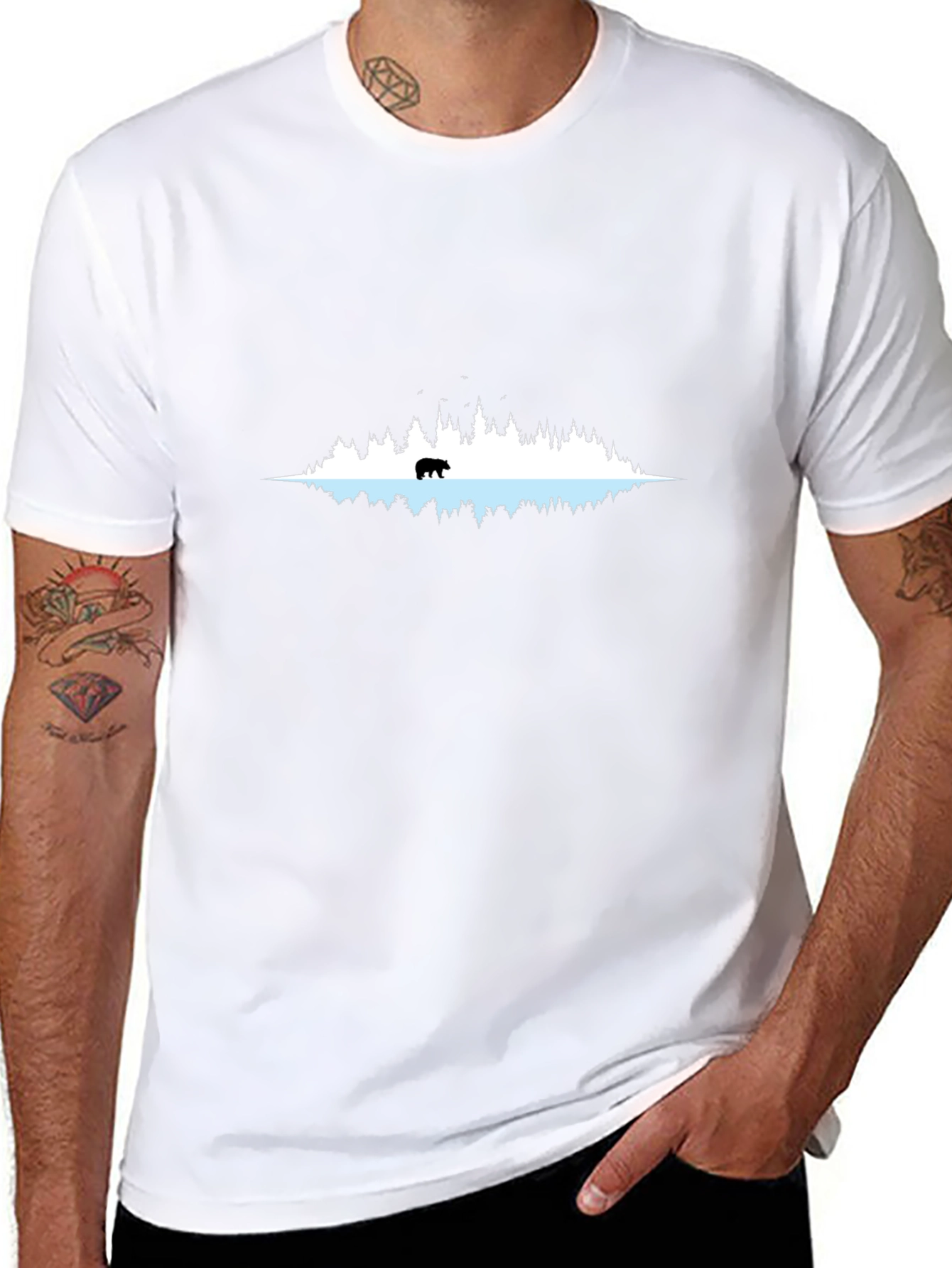 Nature Bear Graphic Tee - Black Crew Neck