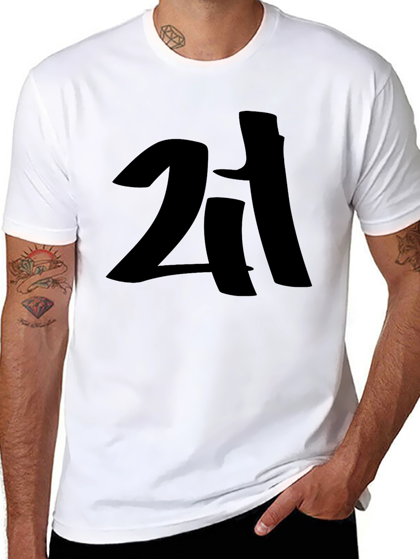 Mens Black Graphic T-Shirt - Bold Number Design