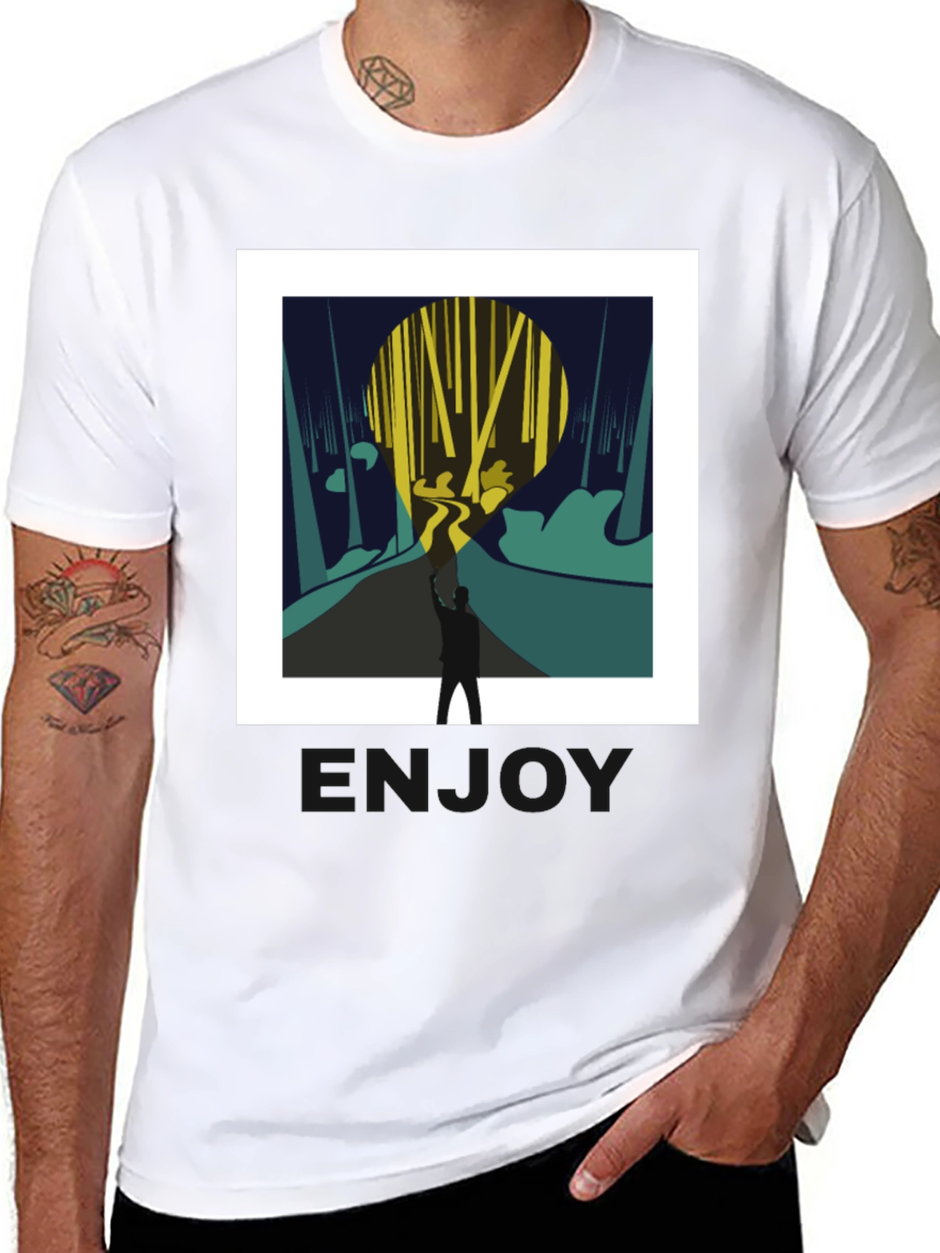 Abstract Forest Print Black Tee