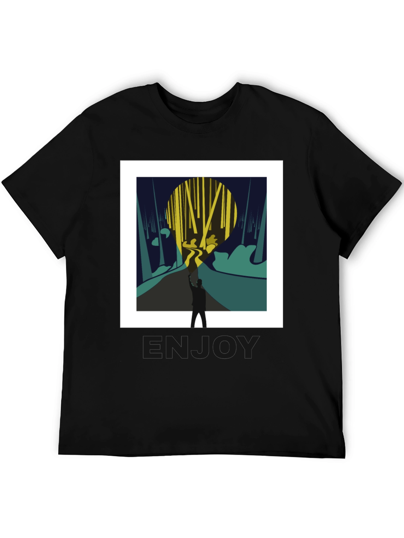 Abstract Forest Print Black Tee