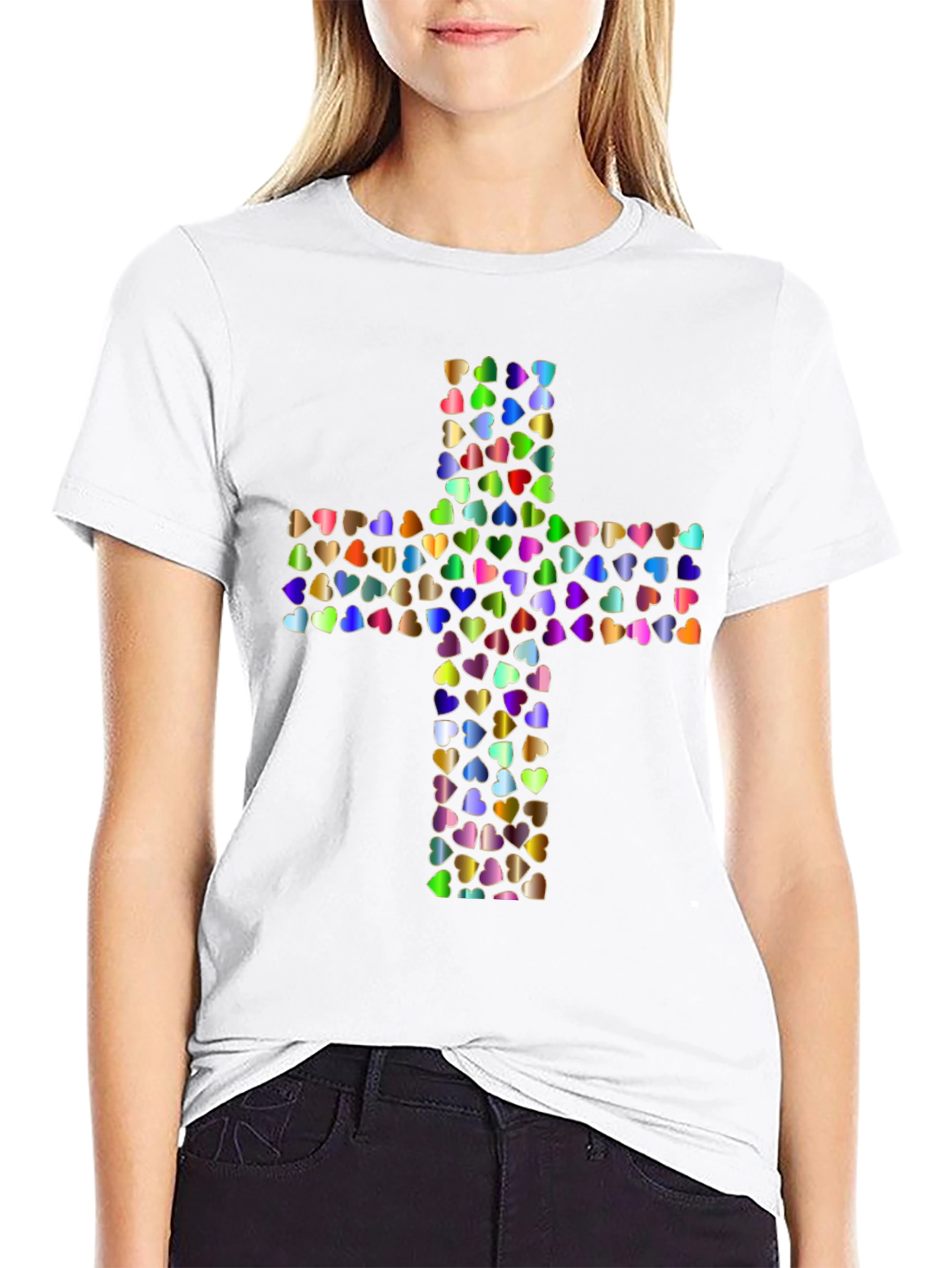 Heart Cross Graphic Black T-Shirt