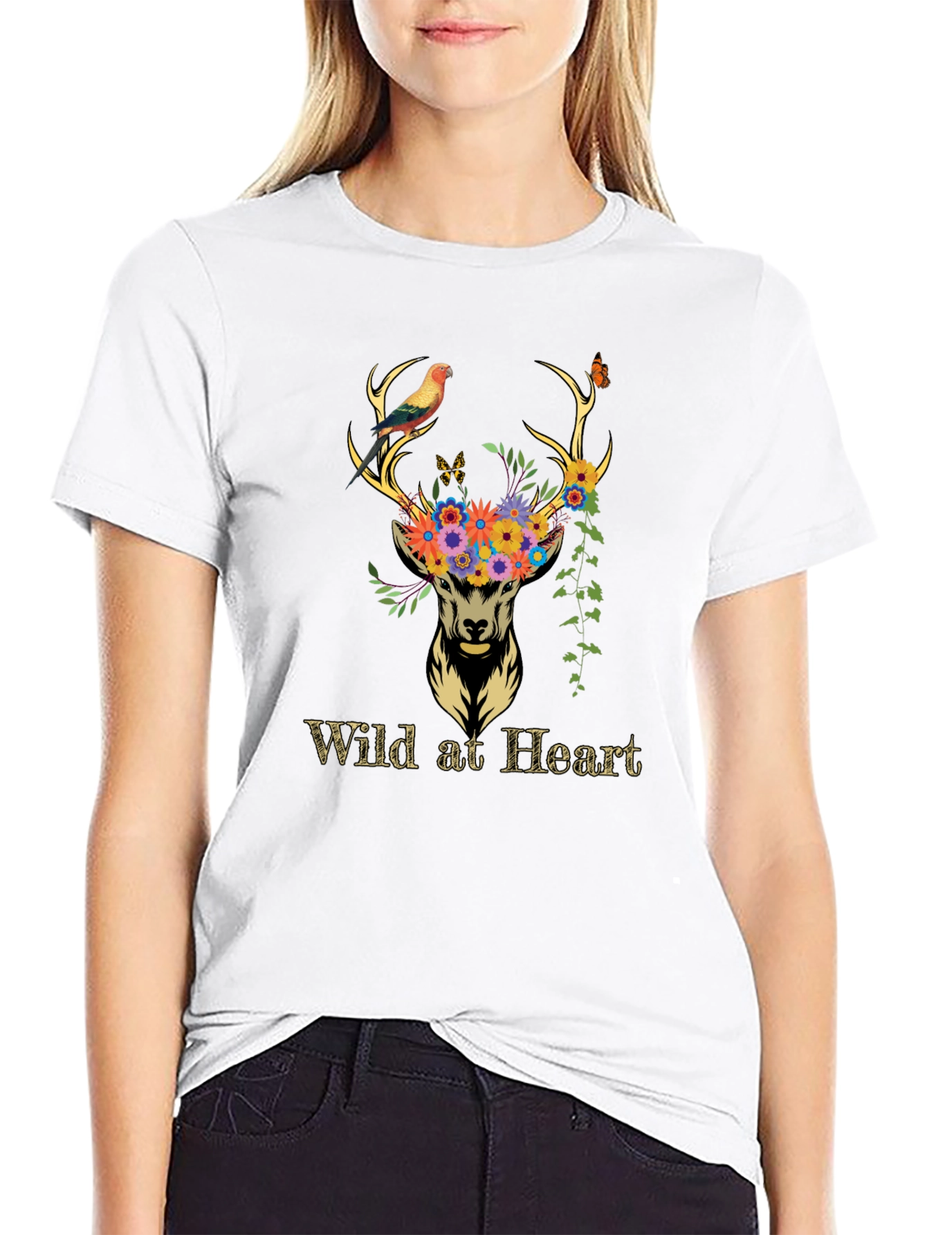 Wild at Heart Deer Graphic Tee - Black