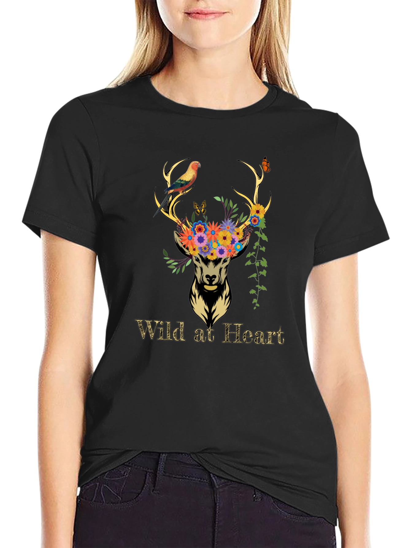 Wild at Heart Deer Graphic Tee - Black