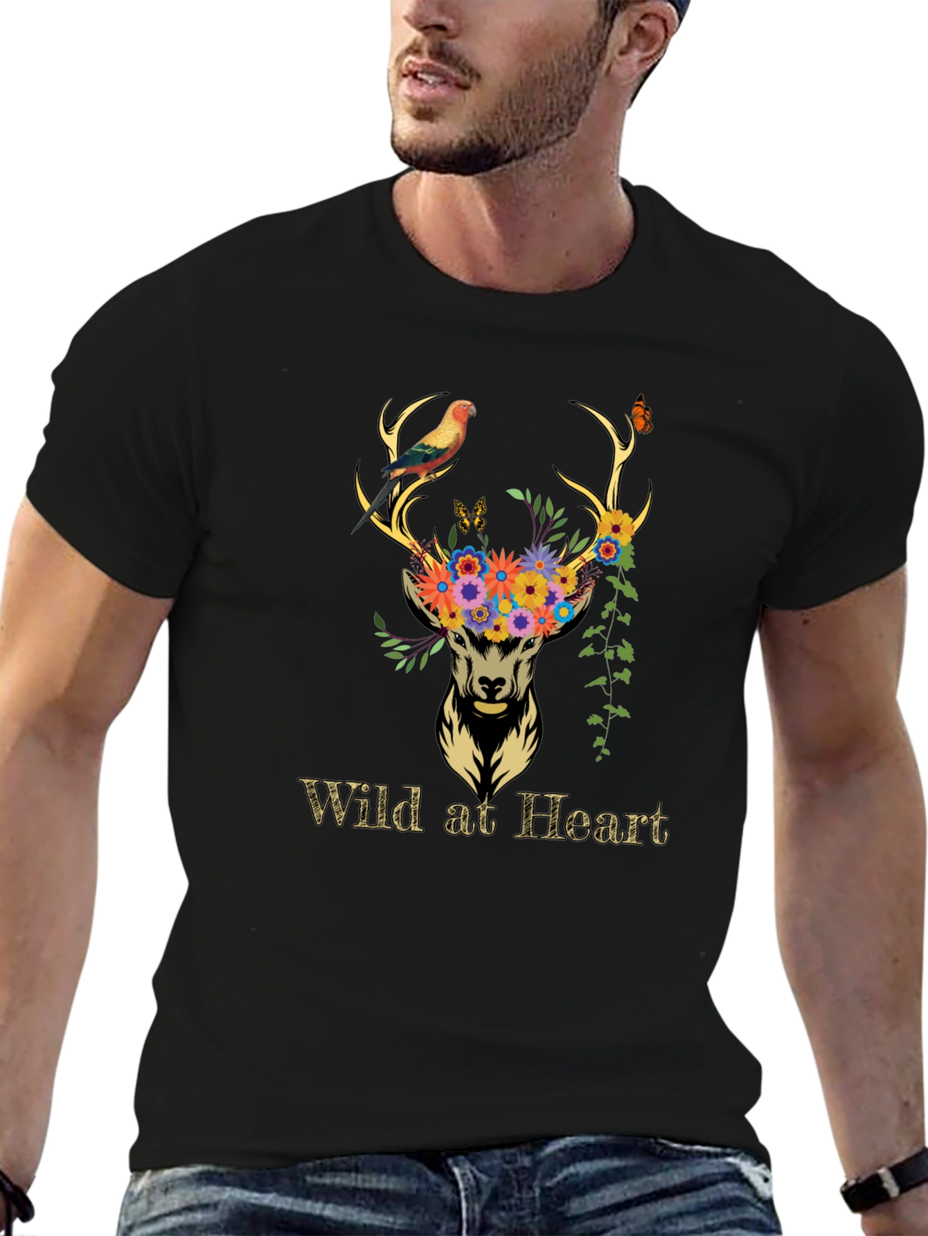 Wild at Heart Deer Graphic Tee - Black