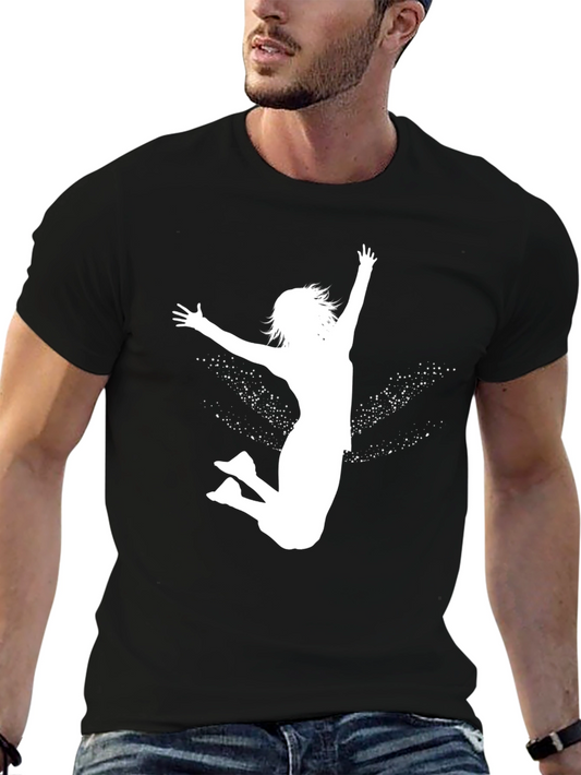 Black Tee with White Jumping Girl Graphic
