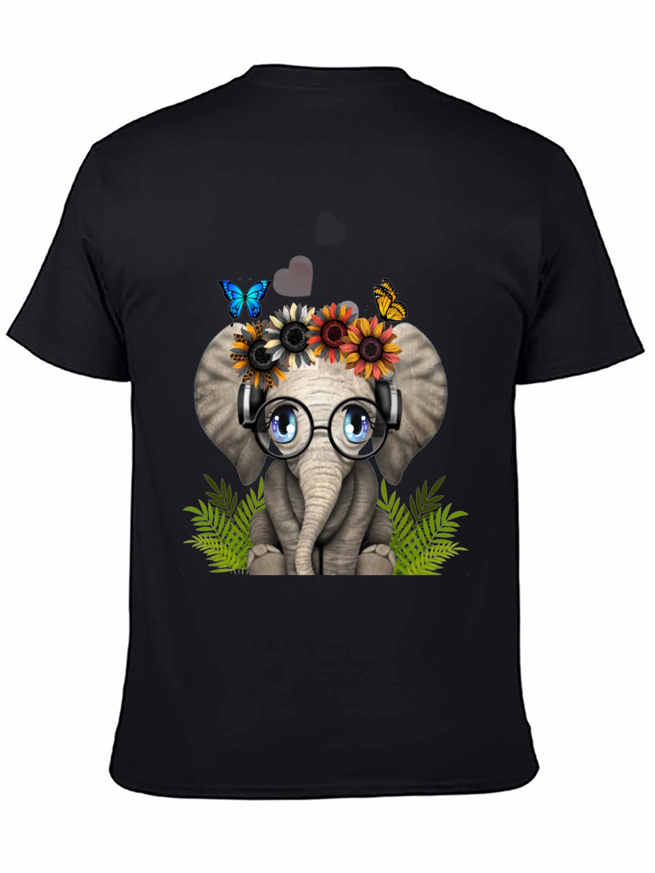 Cute Elephant T-Shirt with Headphones & Flowers