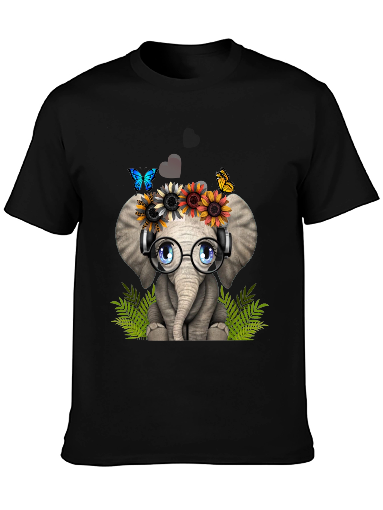 Cute Elephant T-Shirt with Headphones & Flowers