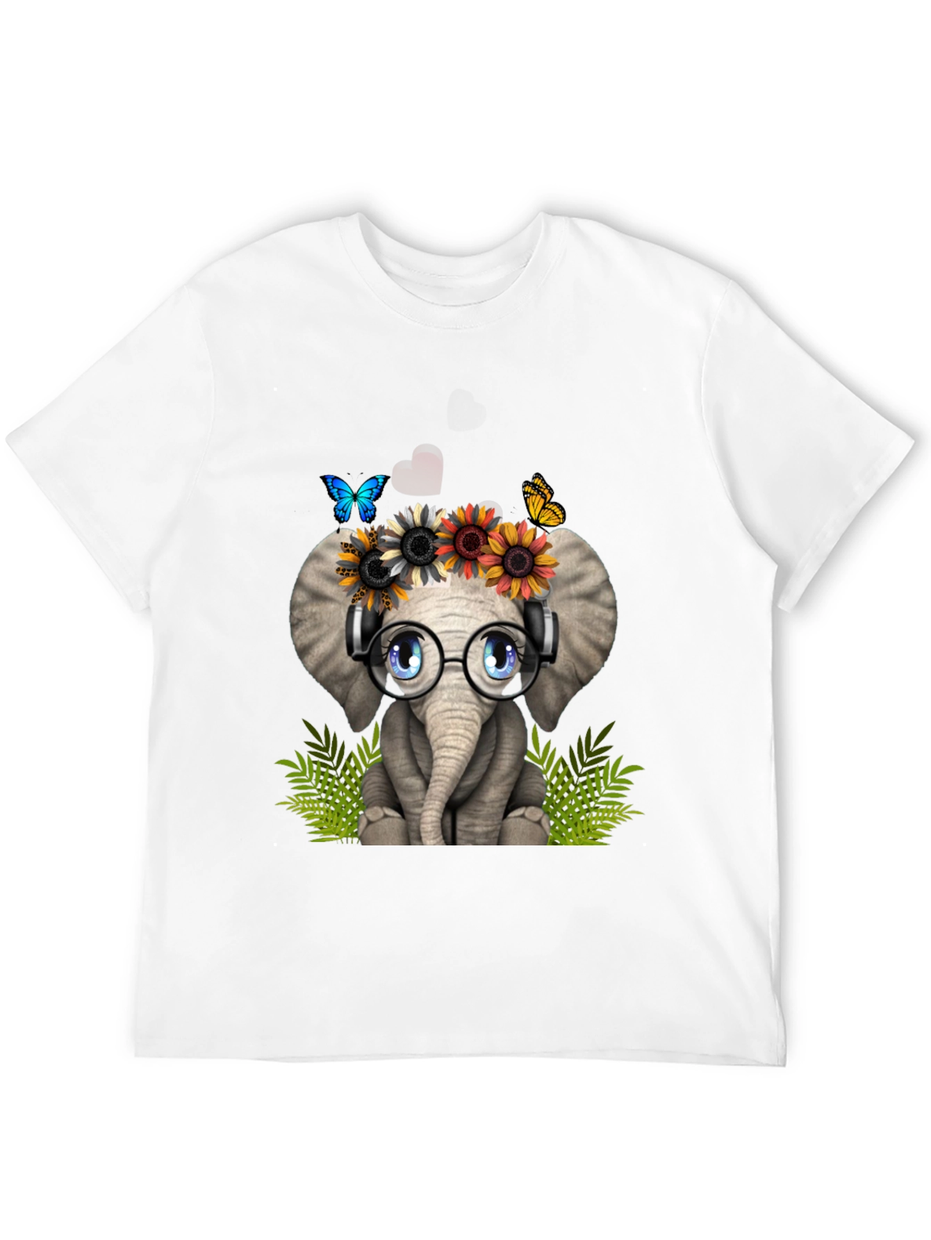 Cute Elephant T-Shirt with Headphones & Flowers