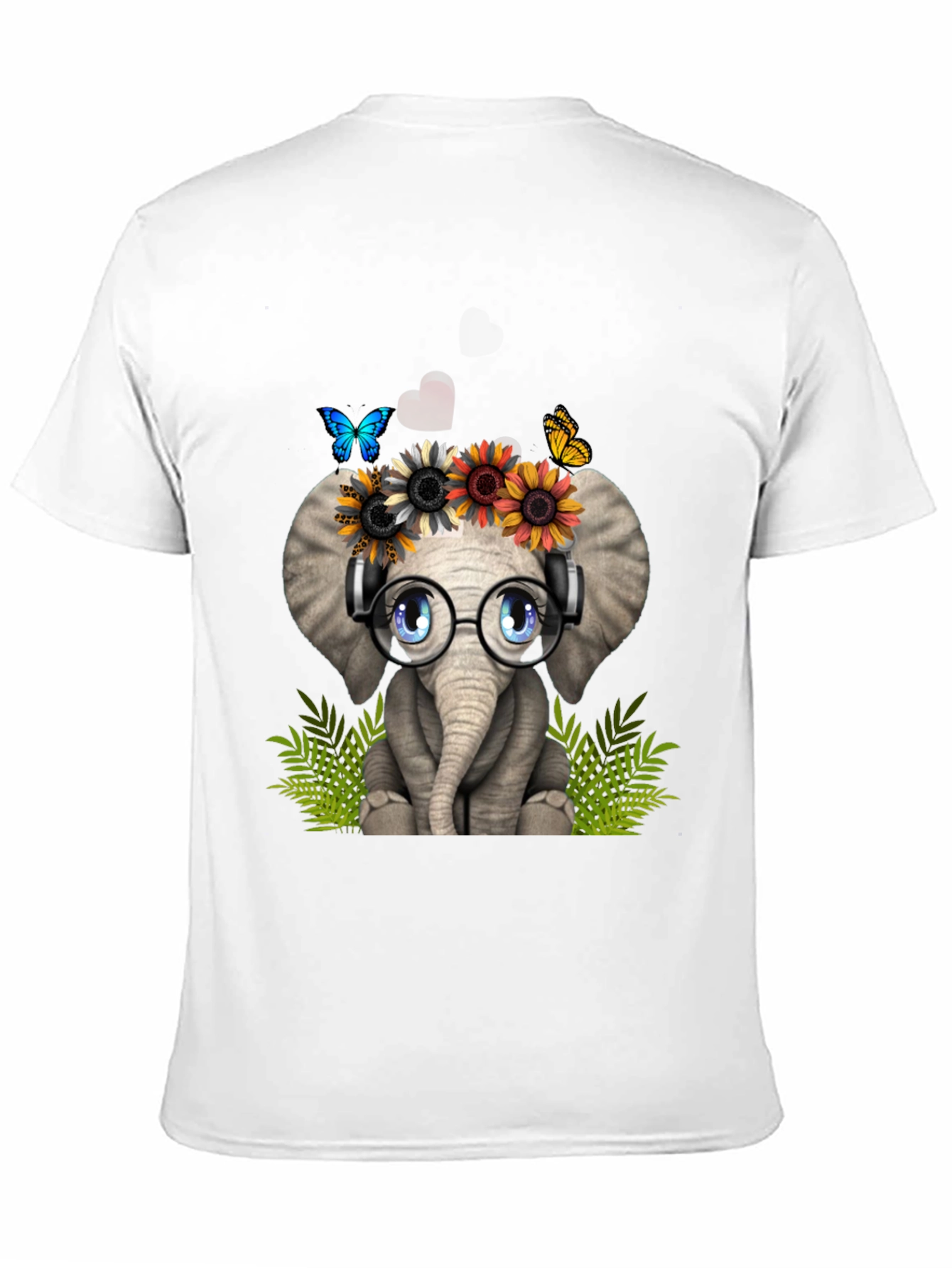 Cute Elephant T-Shirt with Headphones & Flowers